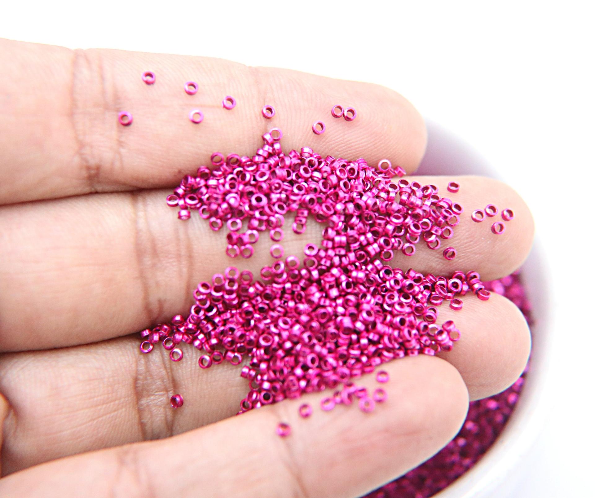 1.7mm Micro Fuchsia Metallic Plated Tube Beads 5/10/100 Grams High Quality Nail Art / Haute Couture Embroidery / doll making