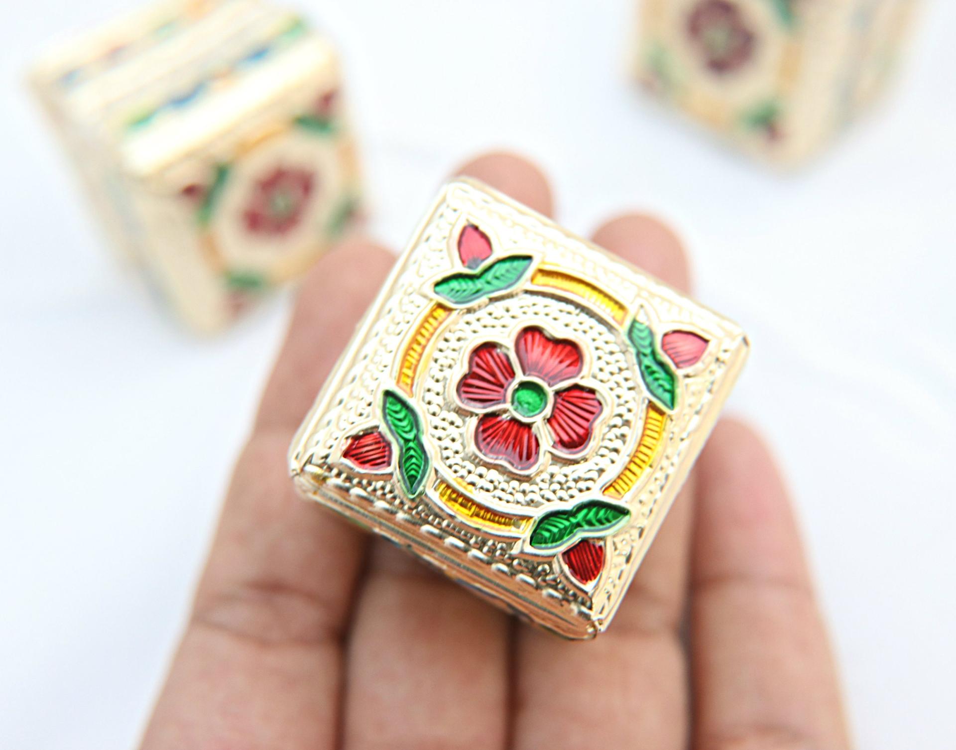 Little Metal covered vintage styled square gift box, hand painted pack