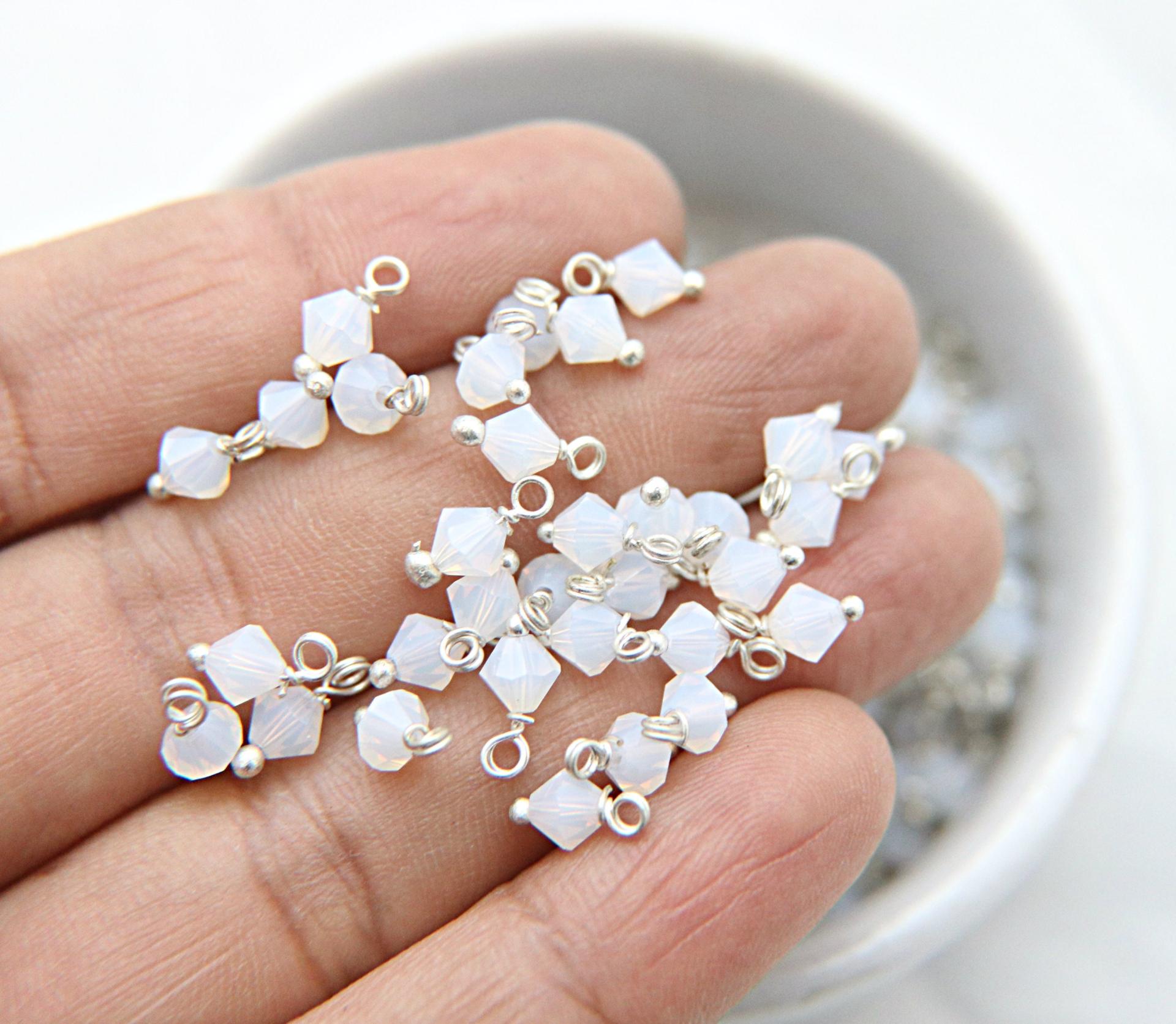 5mm Swarovski White Opal Crystal Dangles in Sterling Silver Wire Wrapped- Charms- Drops- Jewelry Making 24/72/144/432/1000Pieces