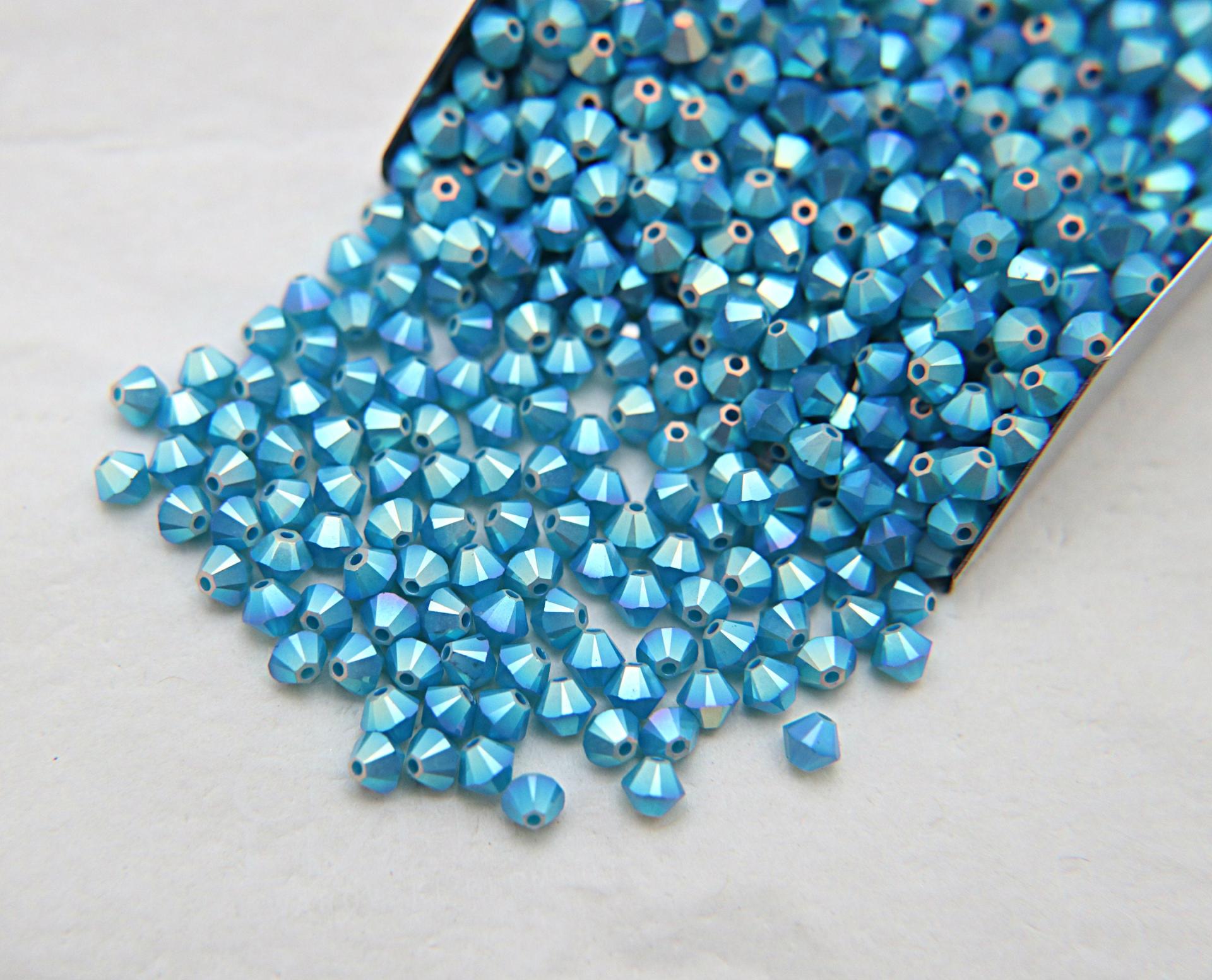 4mm Dark Caribbean Blue Opal (395) 2X Aurore Boreale Swarovski Bicone Cuts beads AB 36/72/144/432/720 Pieces embellishment couture