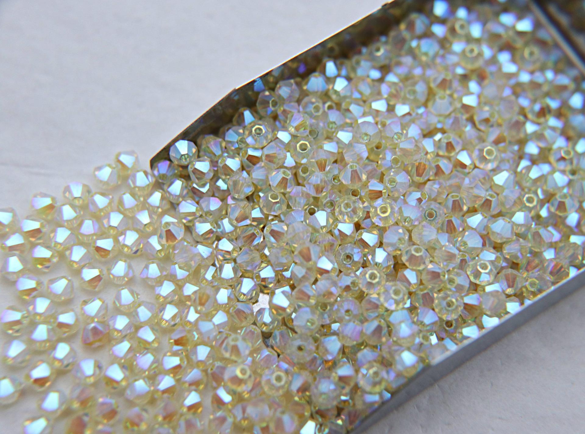 Swarovski (3/4mm) Jonquil AB 2X FC Bicones 36/72/144/432/720 Pieces rainbow beads, jewelry making, couture embellishments, embroidery