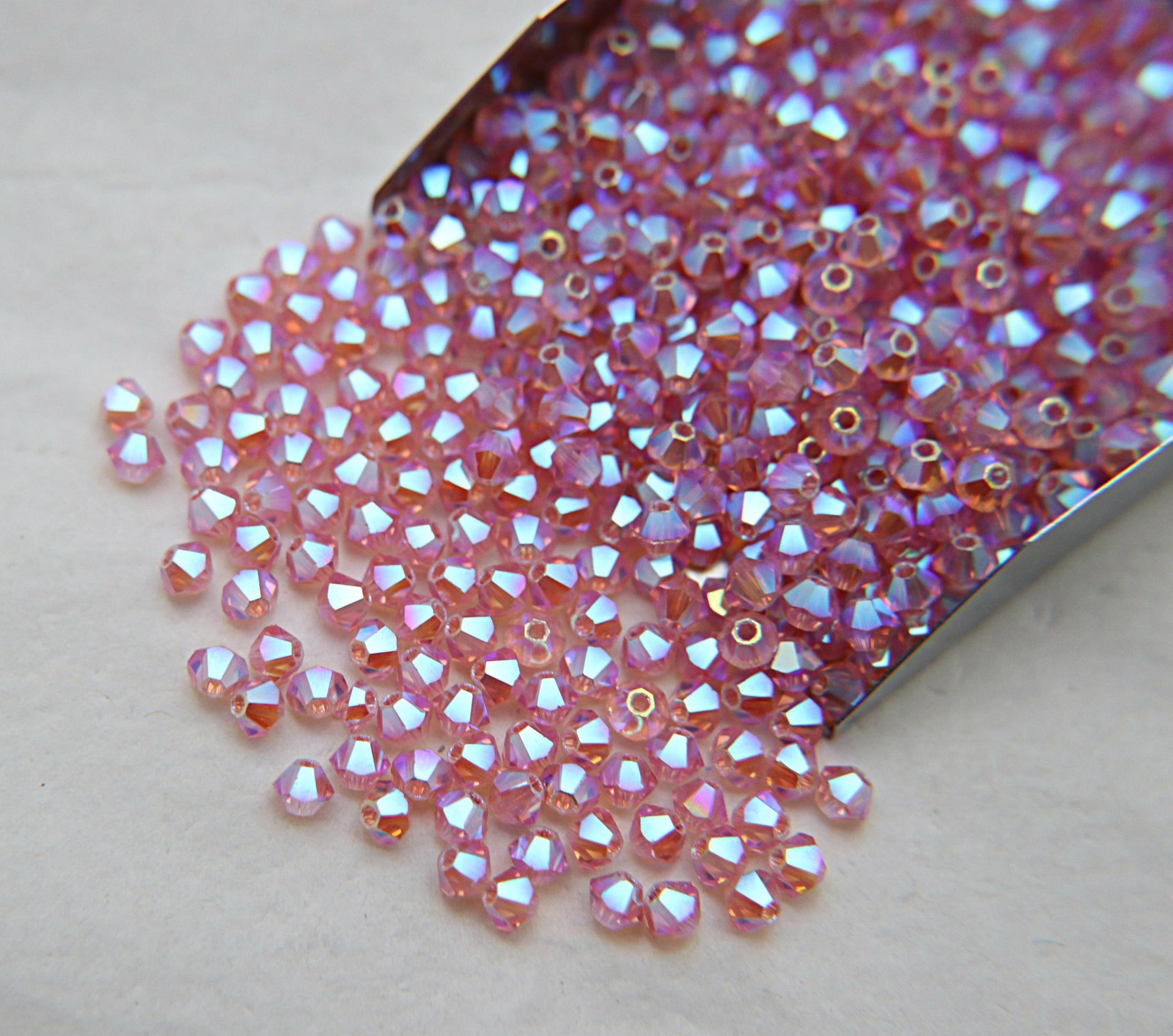 Swarovski (4mm) Light Rose AB 2X FC Bicones Beads 36/72/144/432/720 Pieces (223) rainbow beads, embroidery materials, jewelry making