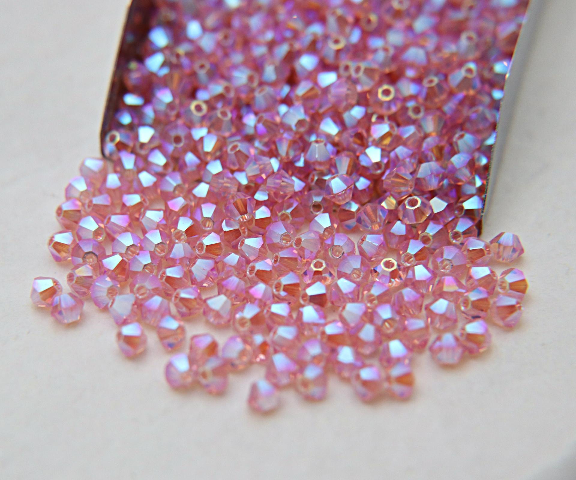 Swarovski (4mm) Light Rose AB 2X FC Bicones Beads 36/72/144/432/720 Pieces (223) rainbow beads, embroidery materials, jewelry making
