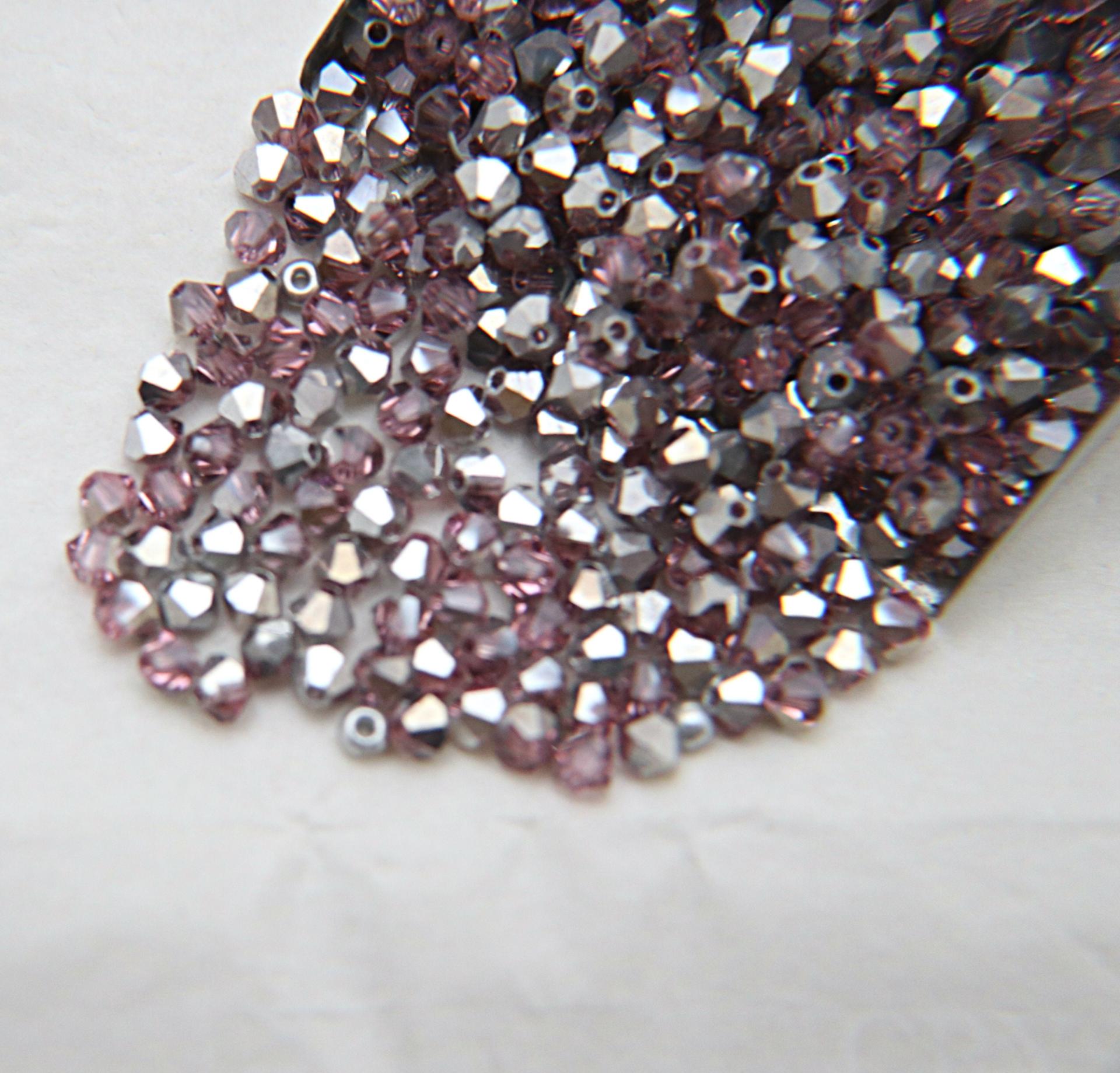 Swarovski (4mm) Light Rose Comet Argent Light Bicones 36/72/144/432/720 Pieces embroidery materials, jewelry making, vintage rare findings
