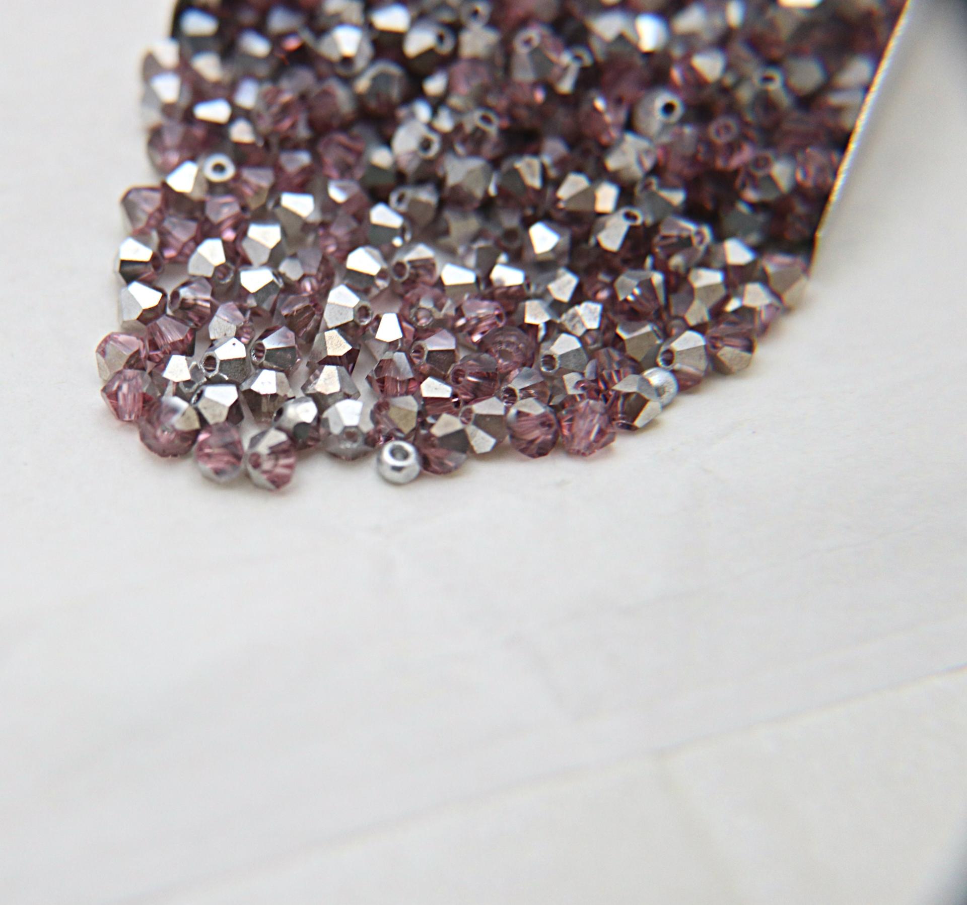 Swarovski (4mm) Light Rose Comet Argent Light Bicones 36/72/144/432/720 Pieces embroidery materials, jewelry making, vintage rare findings