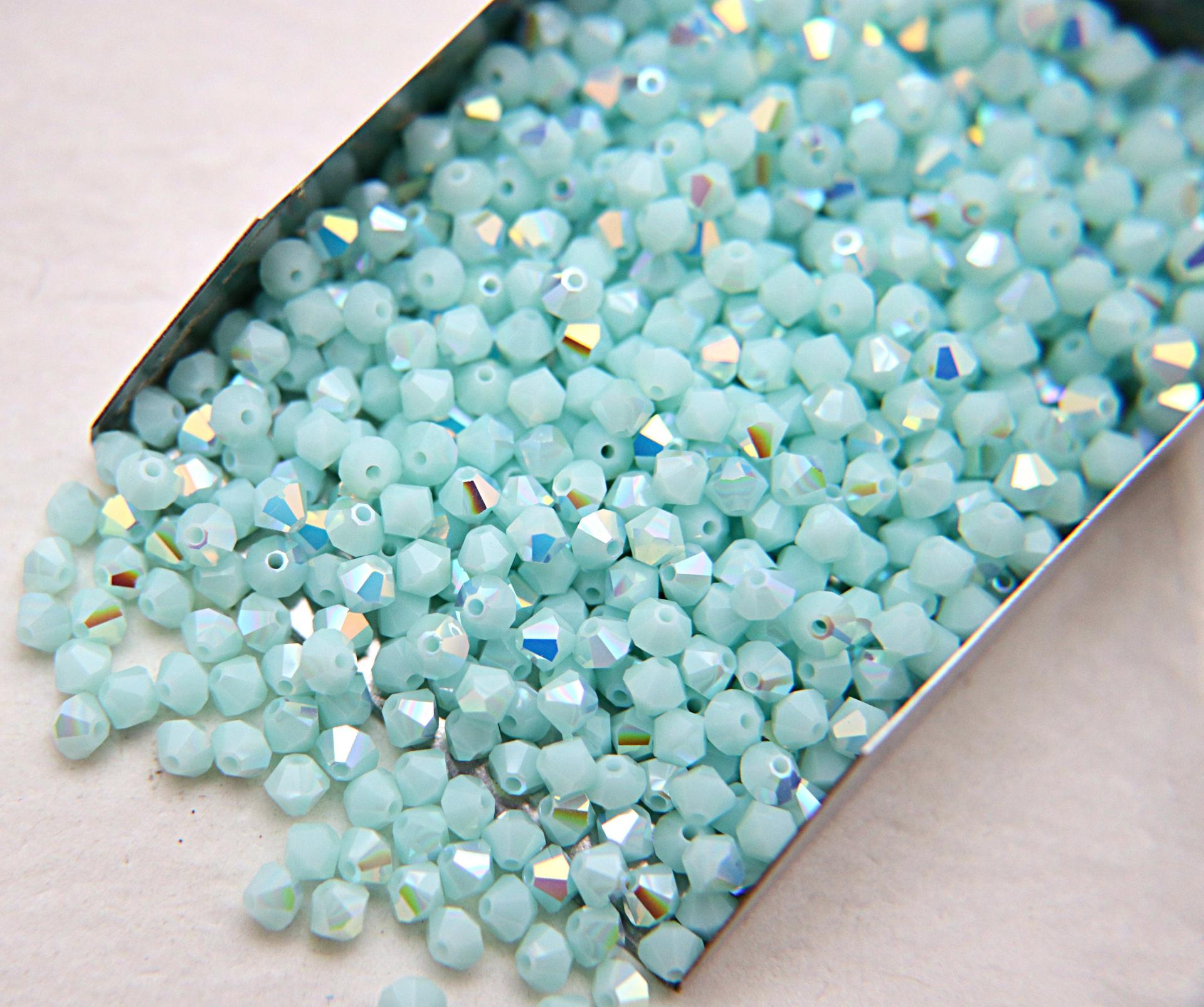 4mm Mint Alabaster Aurore Boreale Swarovski Bicone Cuts 36/72/144/432/720 Pieces embroidery materials, jewelry making