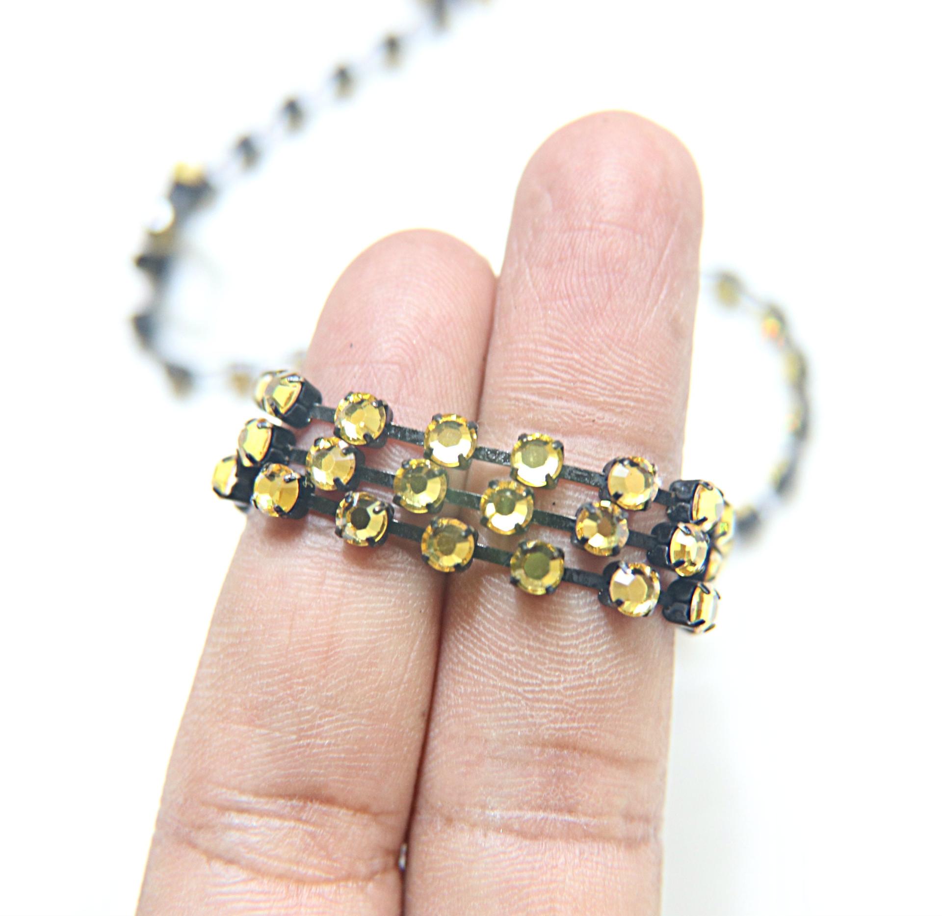 16ss Swarovski 2088 Chain Flat Back Light Topaz (4mm) 0.5/1/2/5 Meters Vintage Black Settings Bridal Supplies|Jewelry Making, craft making