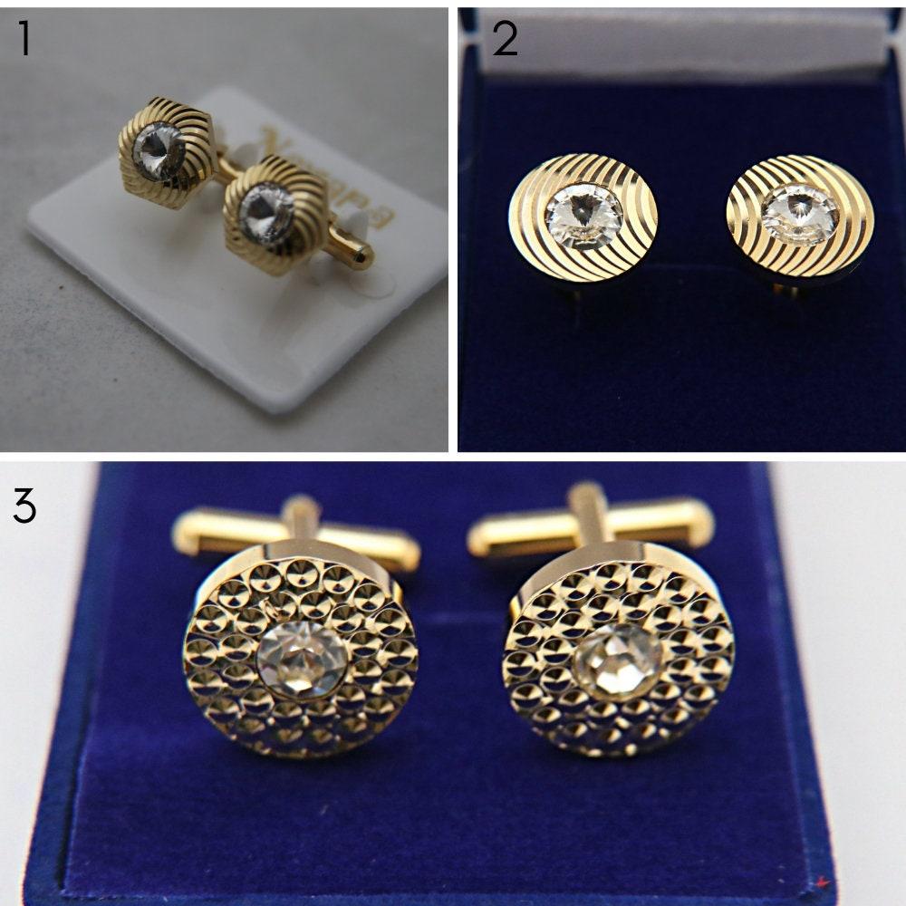Swarovski Gold Cufflinks, Crystal Cuff links Man Father Of The Bride Groomsmen Gift For Him, Wedding, Gold crystal