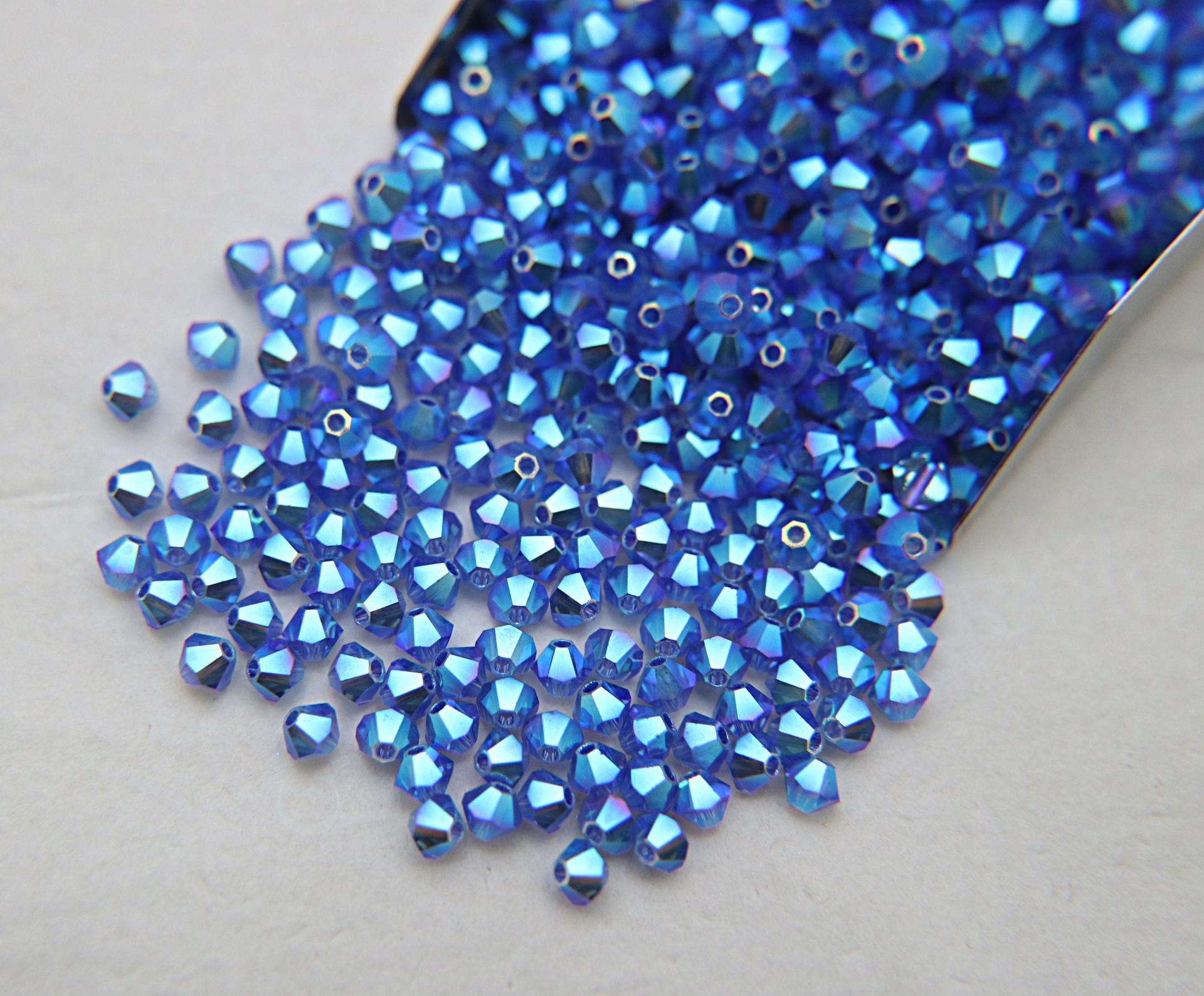 Swarovski (3/4mm) Sapphire AB 2X FC Bicones Rainbow Beads 36/72/144/432/720 Pieces, rainbow beads, jewelry making, couture embellishments