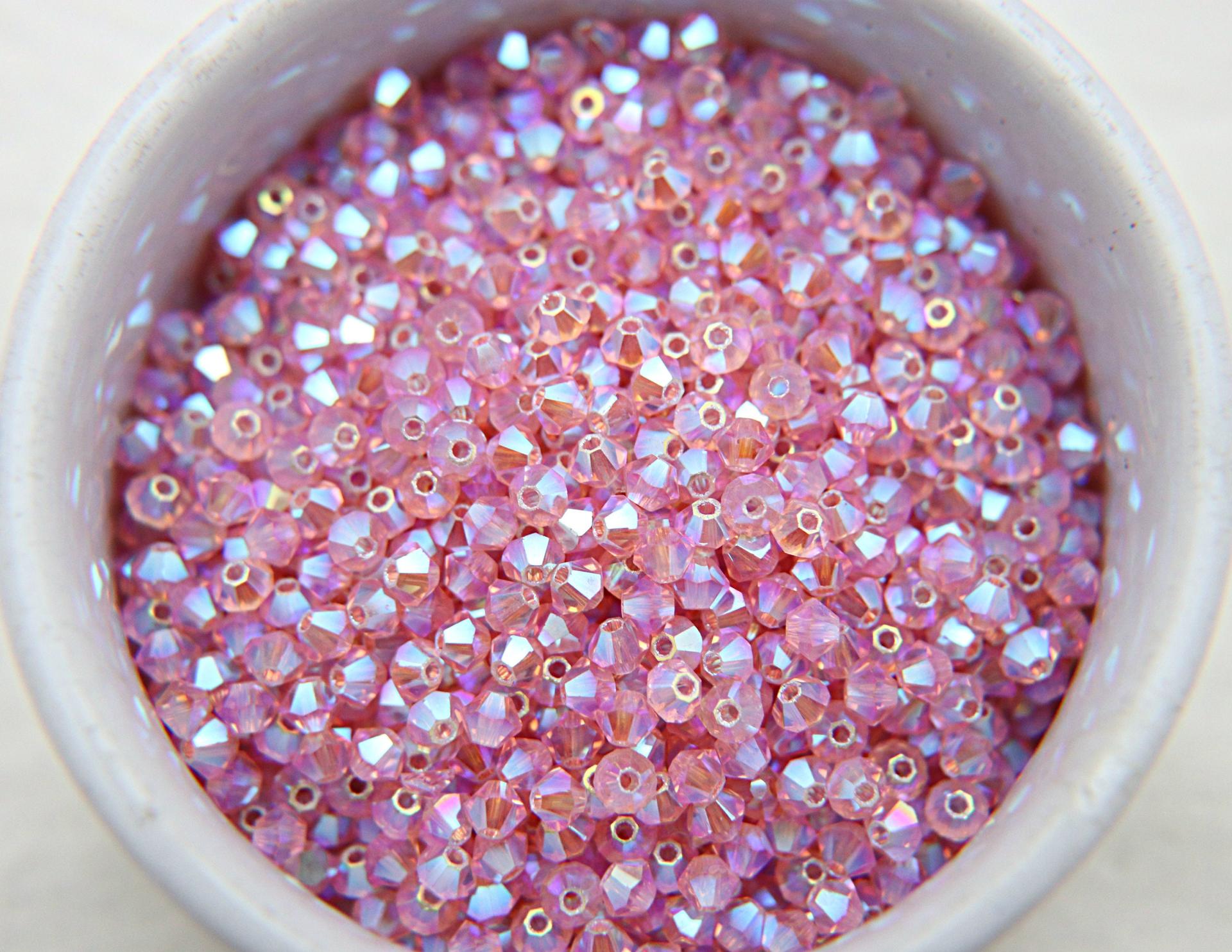 Swarovski (4mm) Light Rose AB 2X FC Bicones Beads 36/72/144/432/720 Pieces (223) rainbow beads, embroidery materials, jewelry making