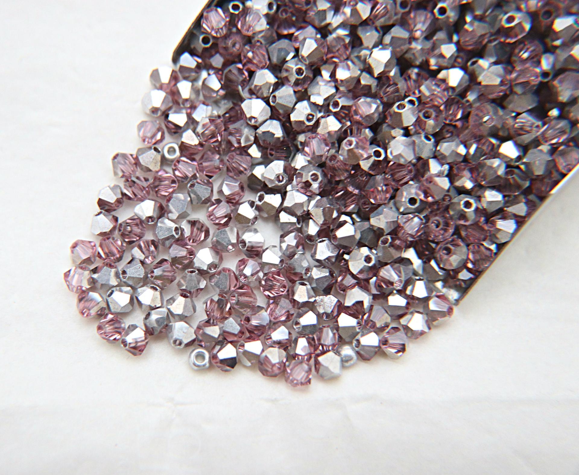 Swarovski (4mm) Light Rose Comet Argent Light Bicones 36/72/144/432/720 Pieces embroidery materials, jewelry making, vintage rare findings