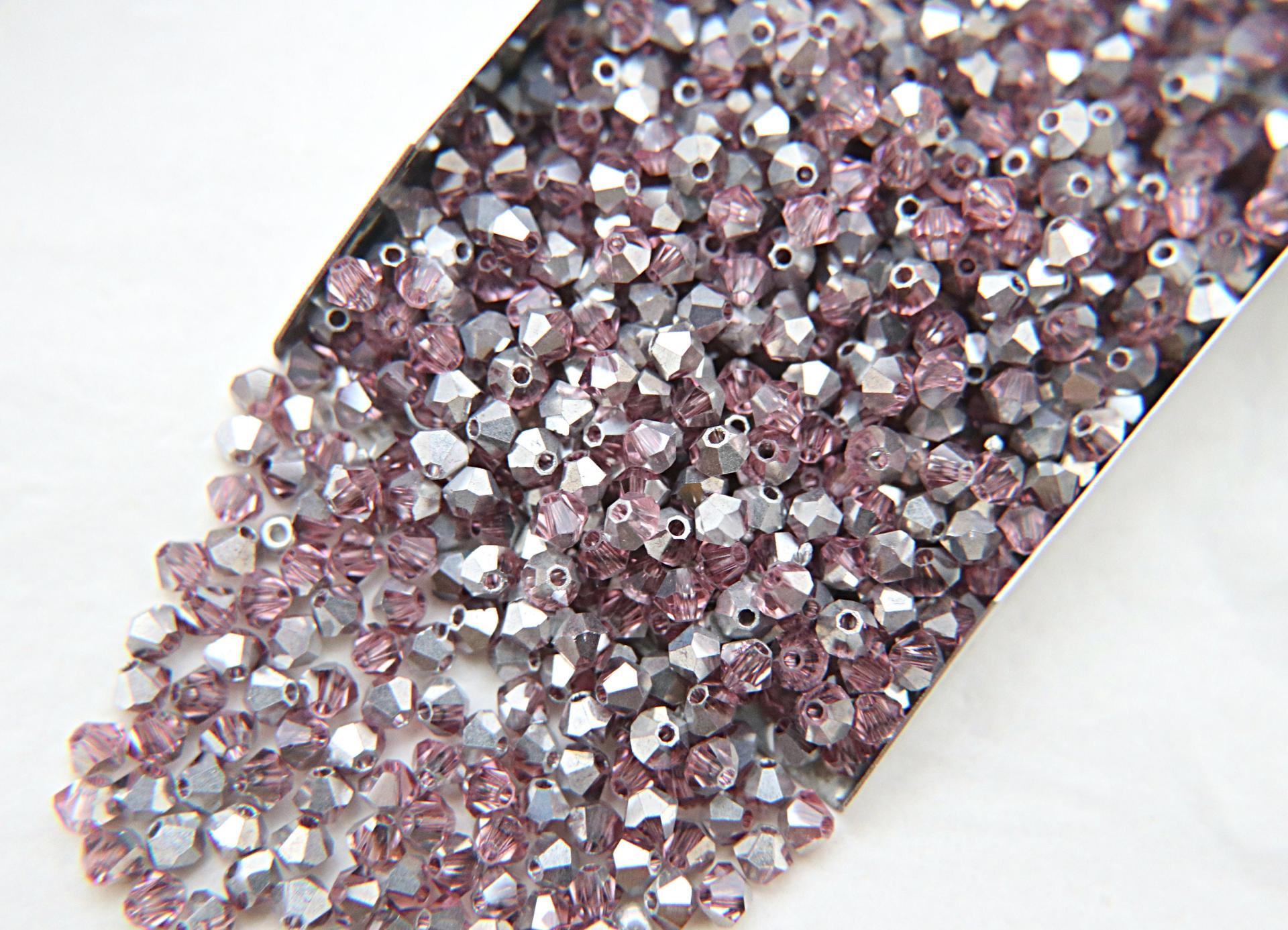 Swarovski (4mm) Light Rose Comet Argent Light Bicones 36/72/144/432/720 Pieces embroidery materials, jewelry making, vintage rare findings
