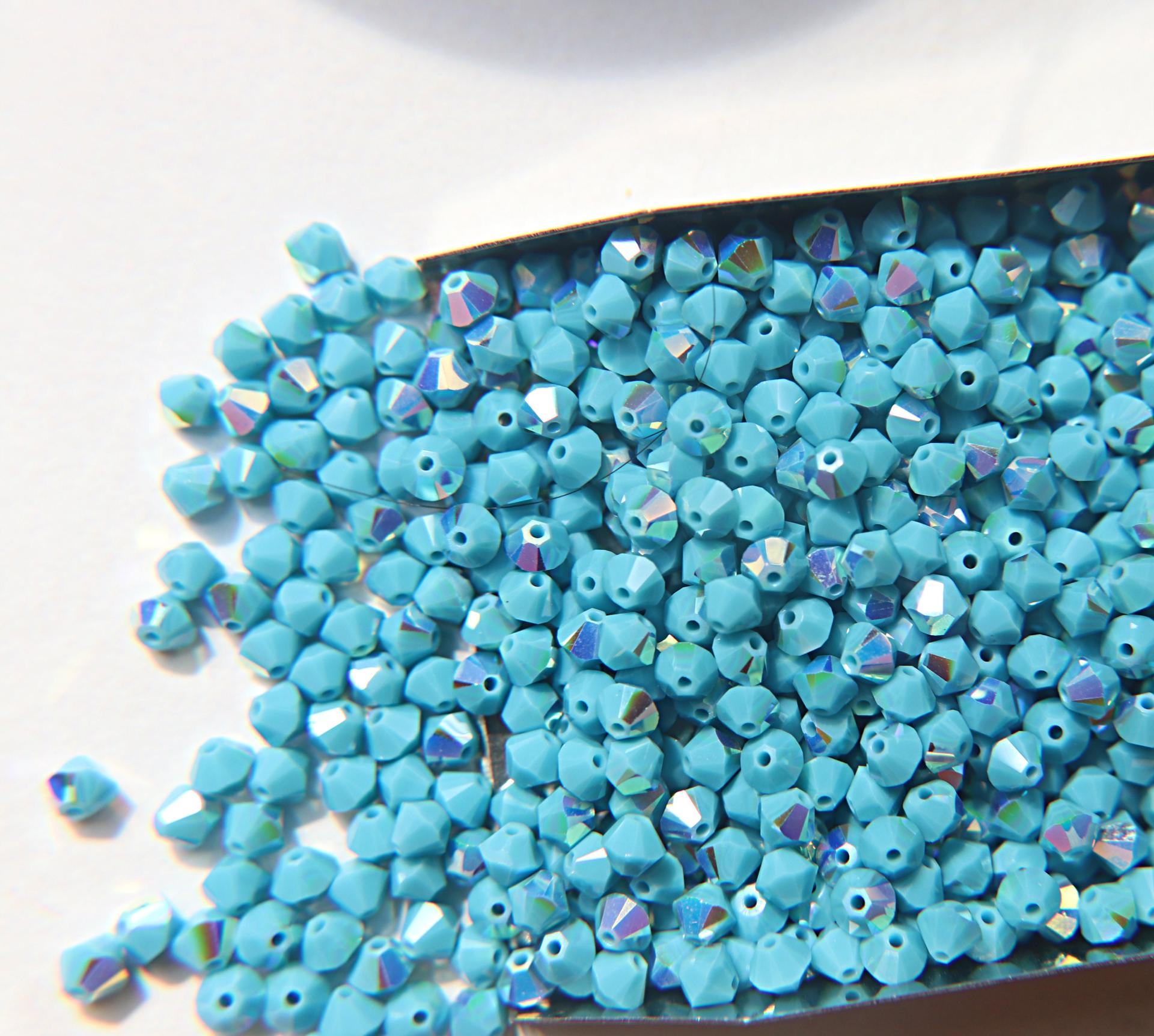 3/4mm Turquoise (267) Aurore Boreale Swarovski Bicone Cuts beads AB 36/72/144/432/720 Pieces embellishment couture