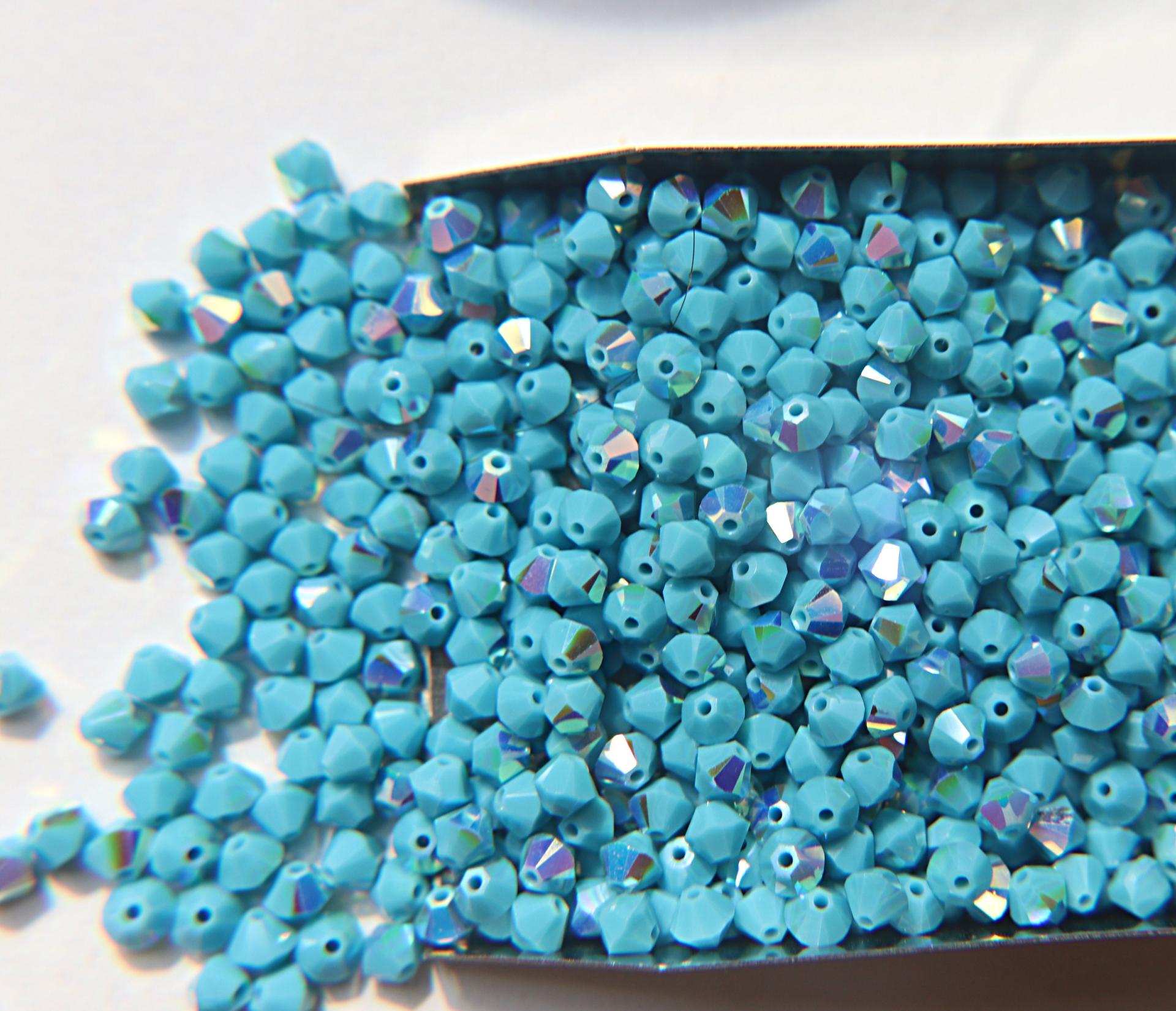 3/4mm Turquoise (267) Aurore Boreale Swarovski Bicone Cuts beads AB 36/72/144/432/720 Pieces embellishment couture