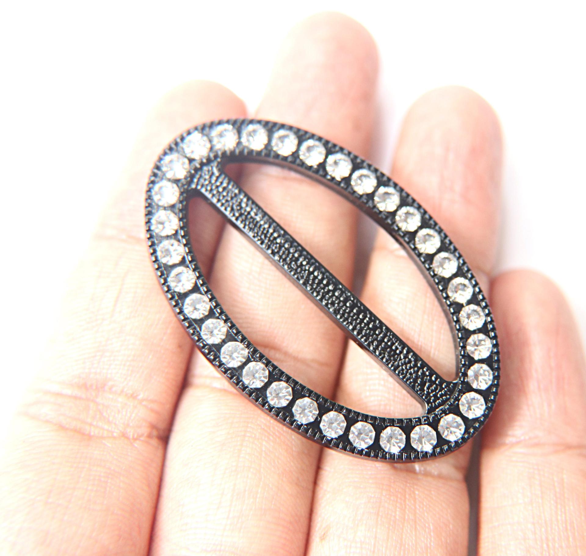 Swarovski Buckle - Clear/Black, Oval clothing accessories, tailoring, belts, embellishments, wedding decorations, crafts supplies