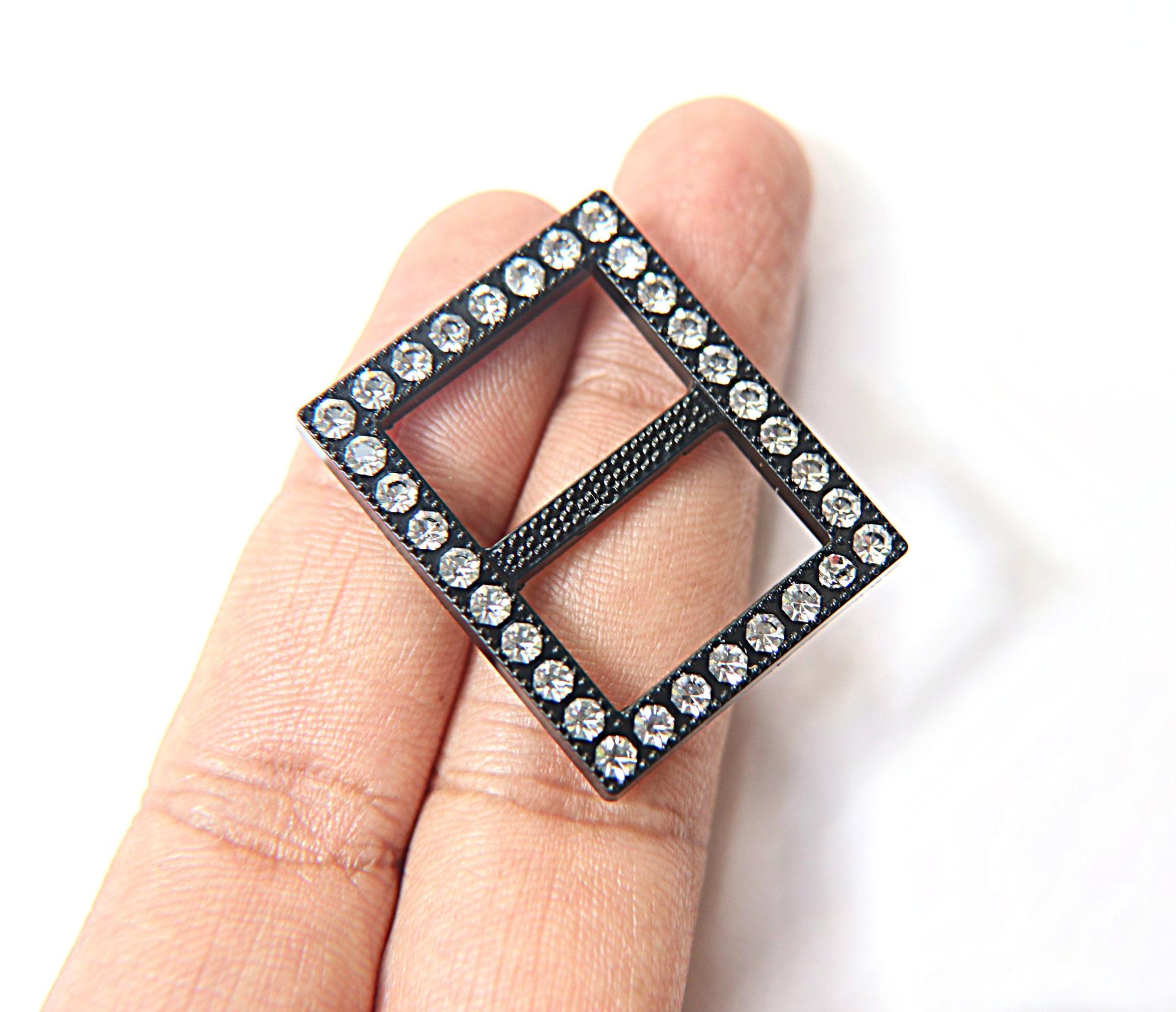 Swarovski Buckle - Clear/Black, rectangle clothing accessories, tailoring, belts, embellishments, wedding decorations, crafts supplies