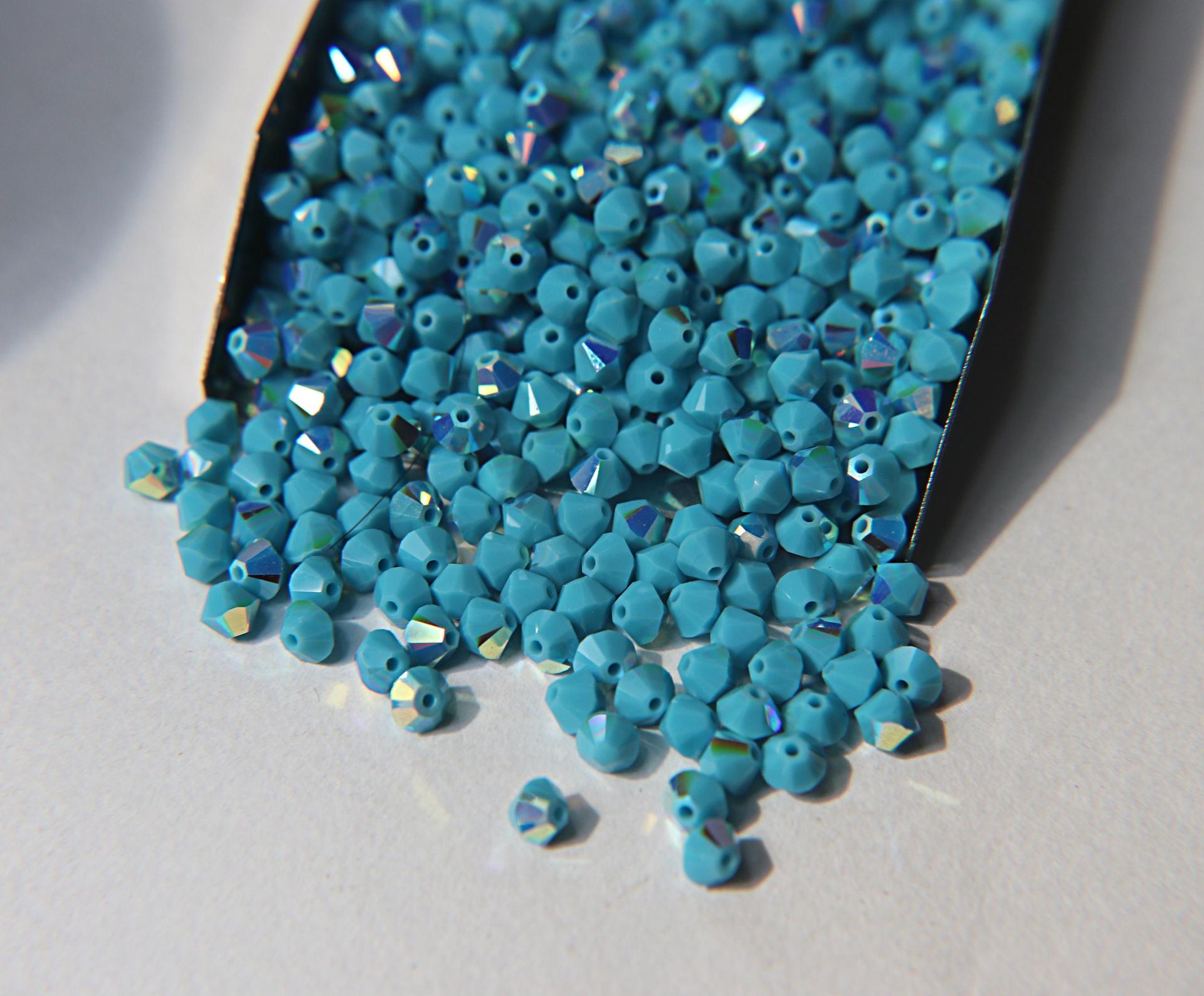 3/4mm Turquoise (267) Aurore Boreale Swarovski Bicone Cuts beads AB 36/72/144/432/720 Pieces embellishment couture