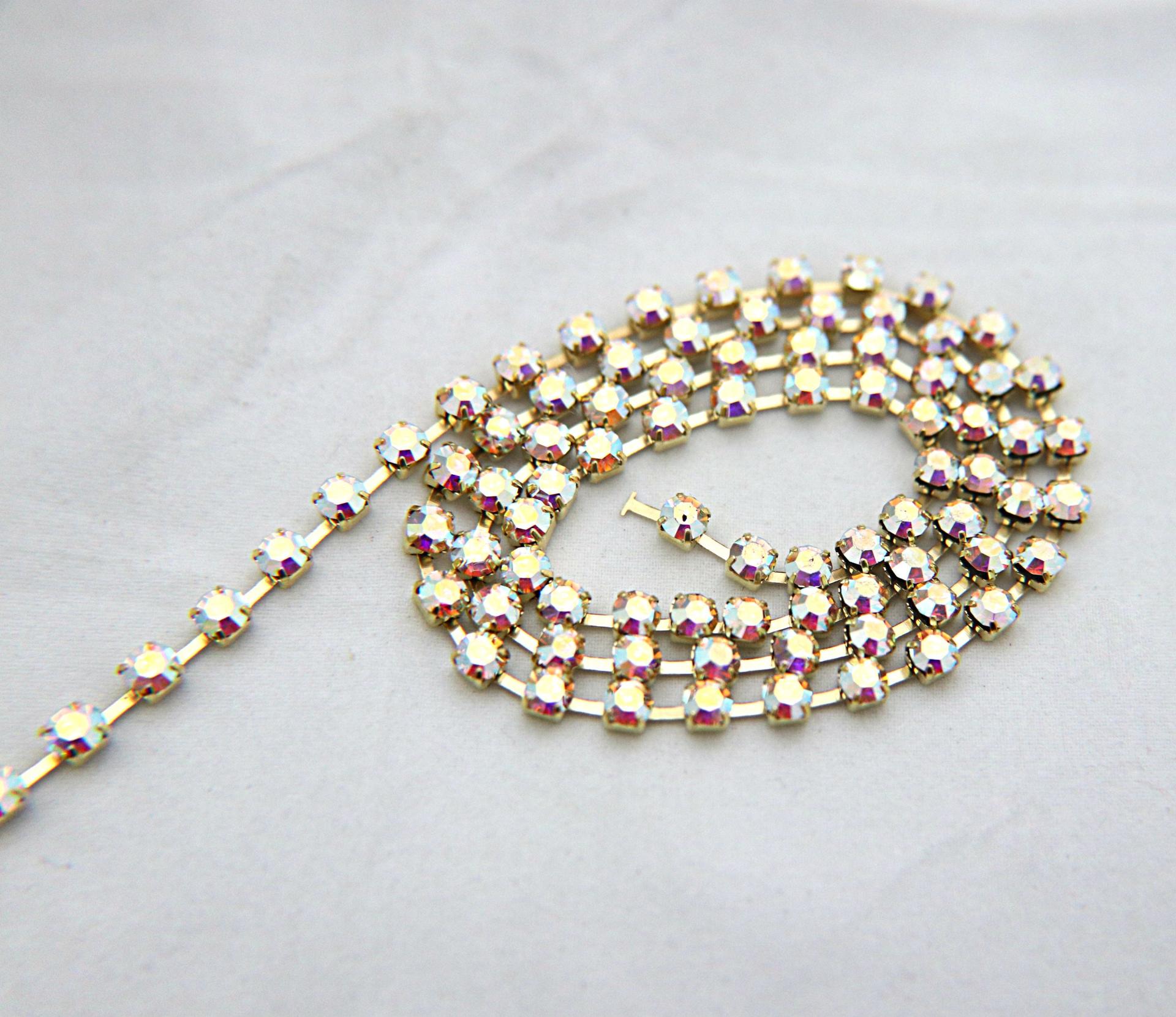 12SS Swarovski Rhinestone Chain in Crystal AB 3mm 0.5/1/2/5 Meters Wedding Bridal Supplies|Jewelry Making|Decoration, strass chains, rare