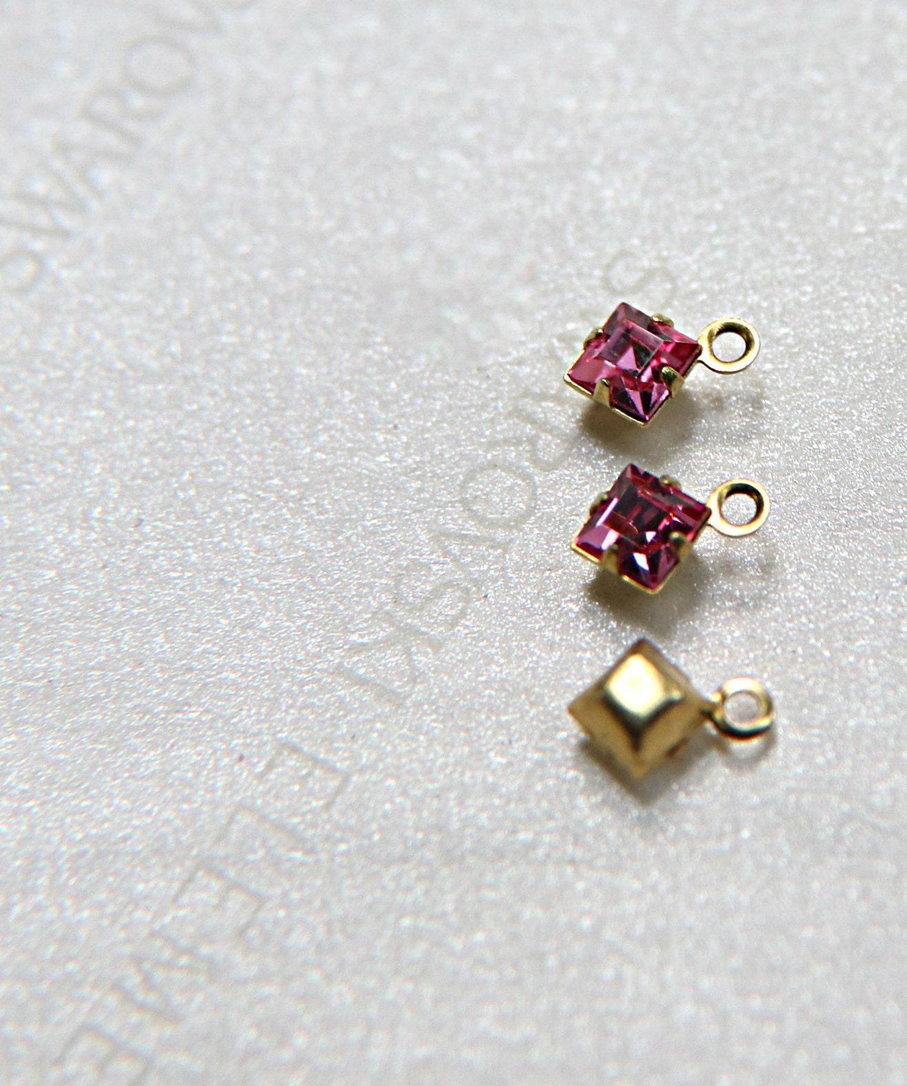 Swarovski 4mm fancy stone square setting drop one loop in 15 Colors 6/12/36/144/720 Pieces premium jewelry supplies in Brass setting charms