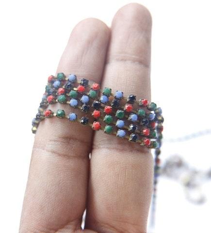 8 SS Rhinestone Chain Vintage Glass Pressed Chatons in opaque Multi Colored 2.5 mm 1/2/5/15 Meters boho chic blue, decoration, craft supply