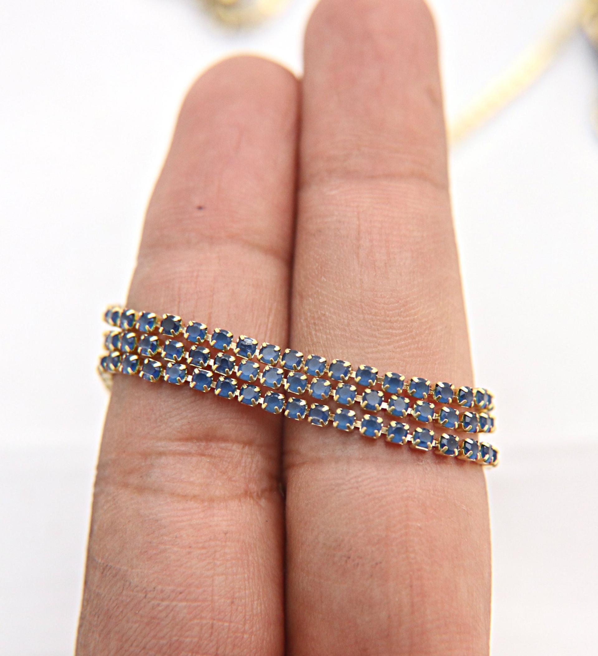 14pp Cubic zirconium Rhinestone Close Cup Chain in Opal Montana (2mm) 0.5/1/2/5 Meters Brass Settings, strass findings, jewelry making, rare