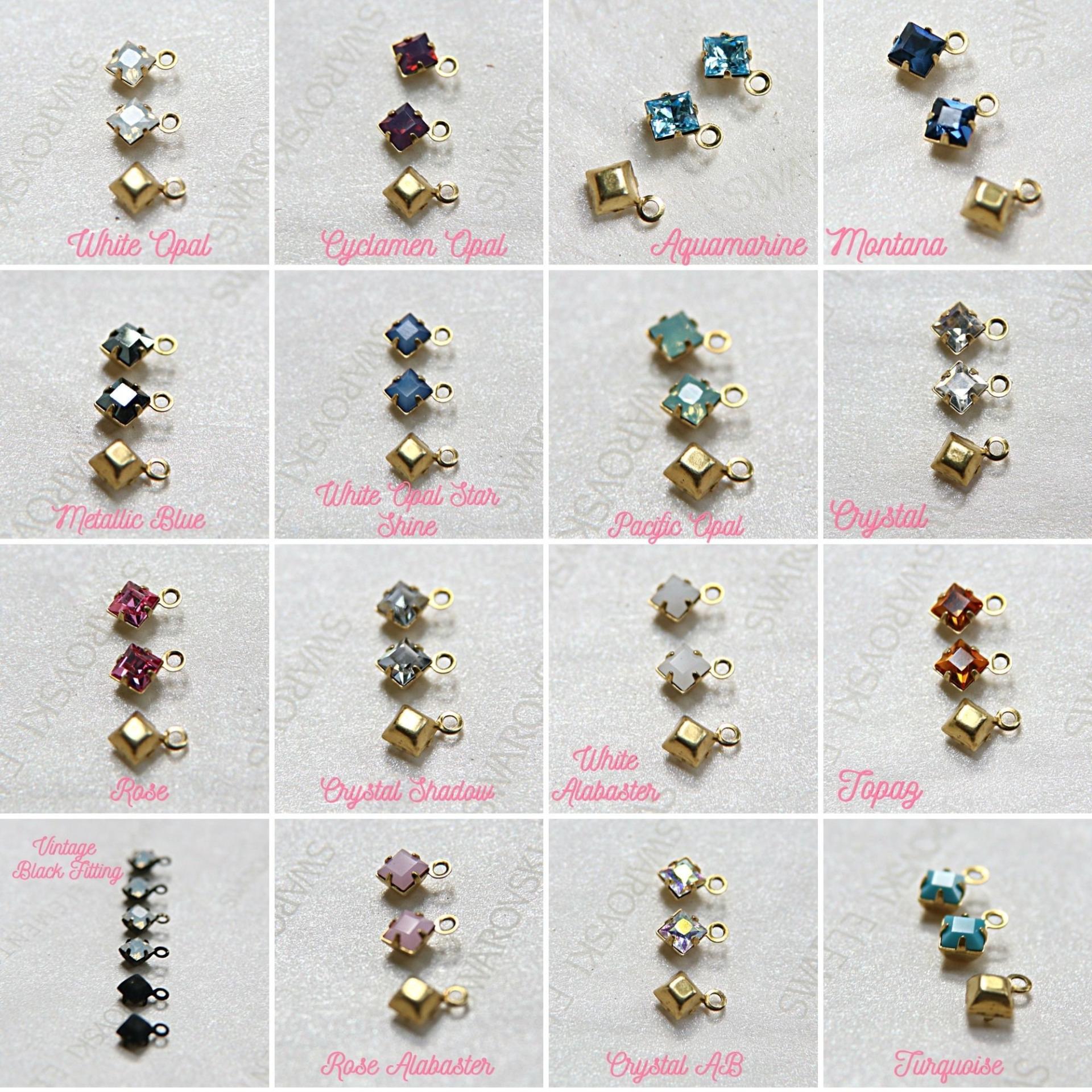 Swarovski 4mm fancy stone square setting drop one loop in 15 Colors 6/12/36/144/720 Pieces premium jewelry supplies in Brass setting charms