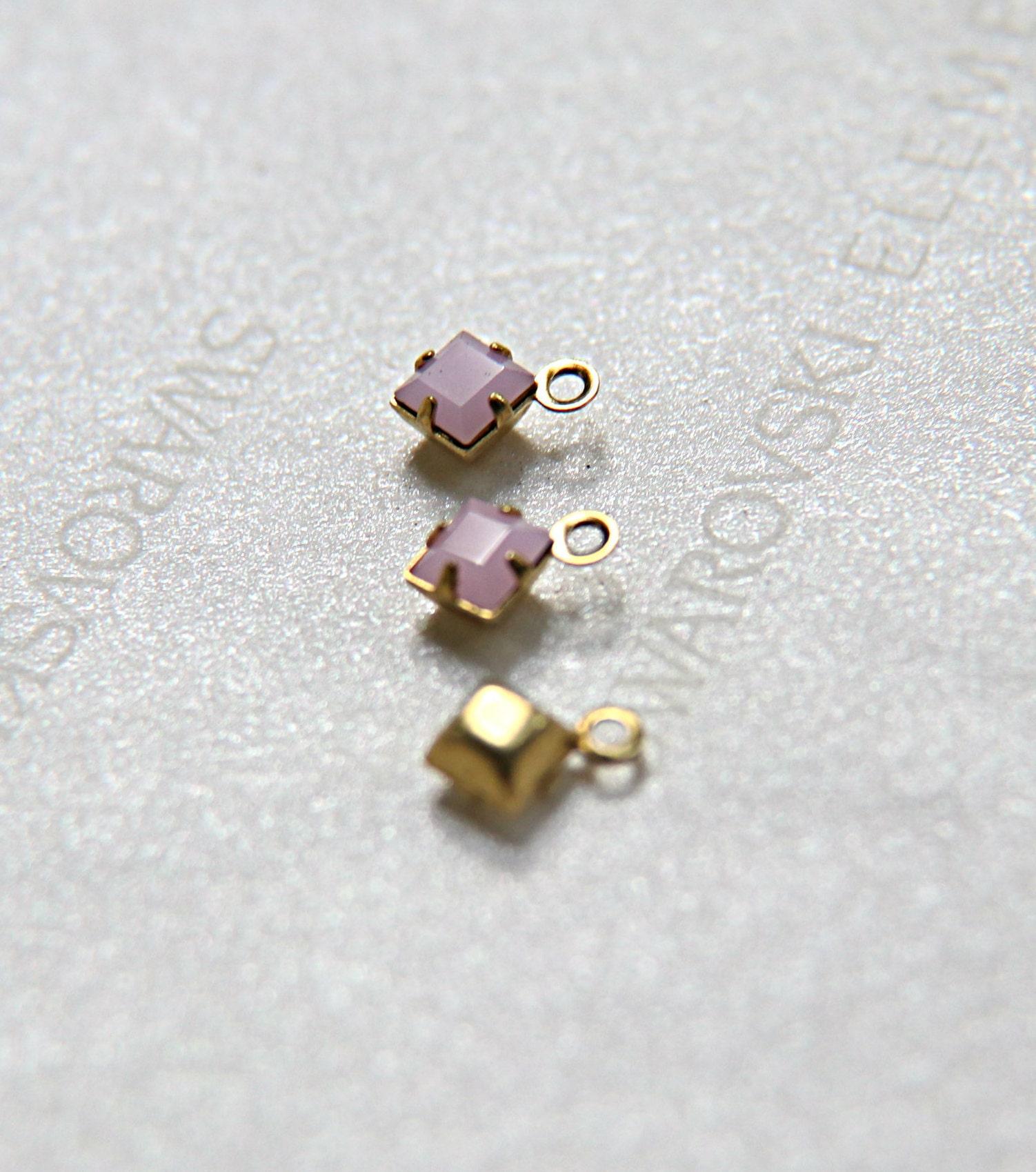 Swarovski 4mm fancy stone square setting drop one loop in 15 Colors 6/12/36/144/720 Pieces premium jewelry supplies in Brass setting charms