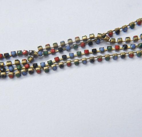 8 SS Rhinestone Chain Vintage Glass Pressed Chatons in opaque Multi Colored 2.5 mm 1/2/5/15 Meters boho chic blue, decoration, craft supply