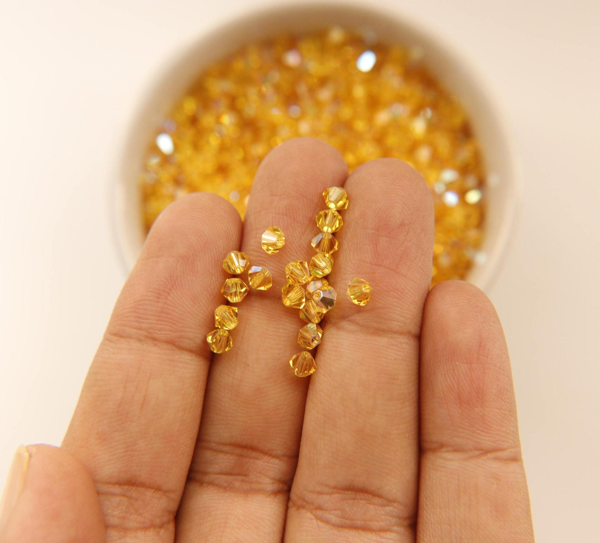4mm Swarovski Light Topaz Aurore Boreale Bicones 36/72/144/432/720 Pieces rainbow beads, jewelry making, couture embellishments, embroidery
