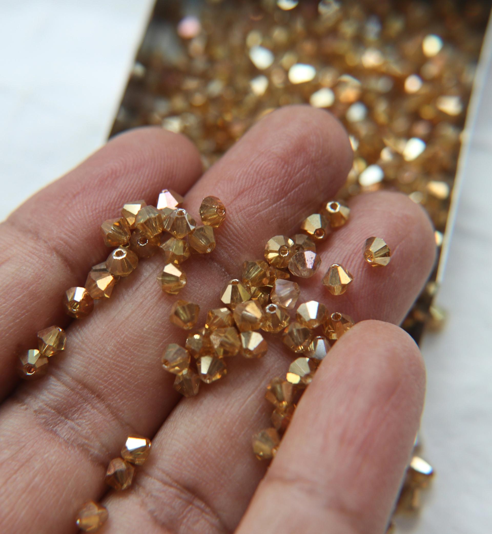 4mm Swarovski Crystal Golden Shine Bicones Beads 36/72/144/432/720 Pieces PREMIUM MATERIALS,embroidery materials, jewelry supplies