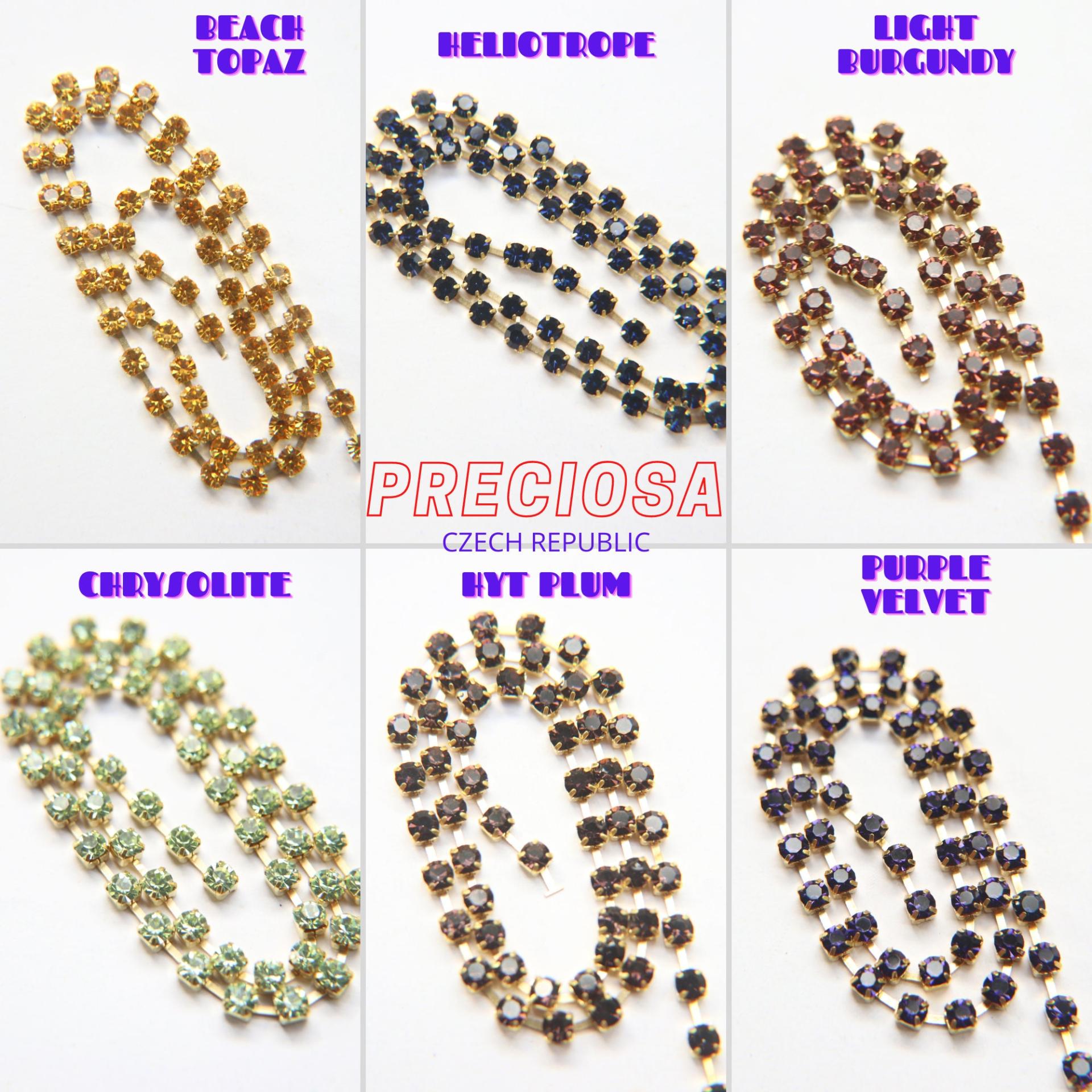 16ss Preciosa Rhinestone Chain (11 colors) 4mm 1/2/5/15 Meters Wedding Bridal Supplies, strass chains, embroidery materials