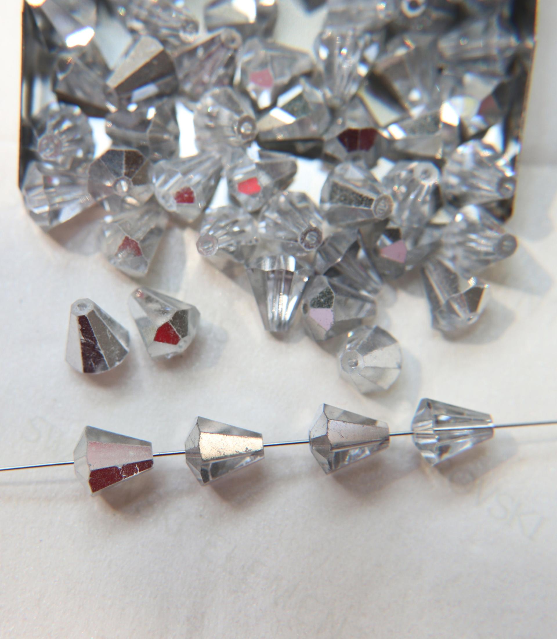 5400 Vintage 9x8 mm Swarovski crystal bead cone shape Crystal Comet Argent Swarovski Elements  6/12/36 Pieces, jewelry making