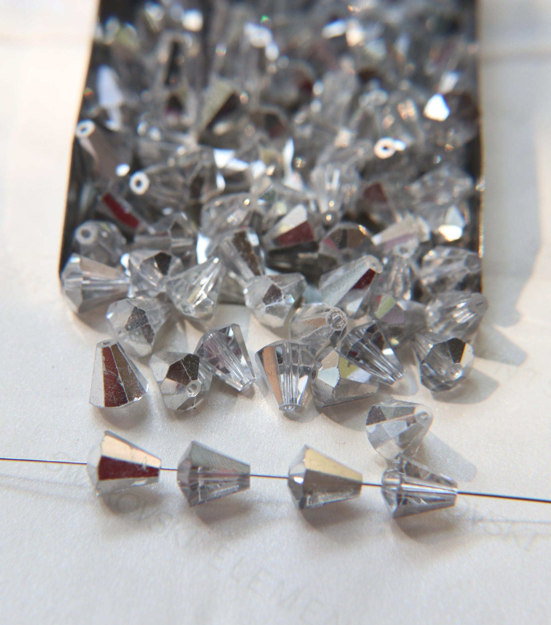 5400 Vintage 9x8 mm Swarovski crystal bead cone shape Crystal Comet Argent Swarovski Elements  6/12/36 Pieces, jewelry making