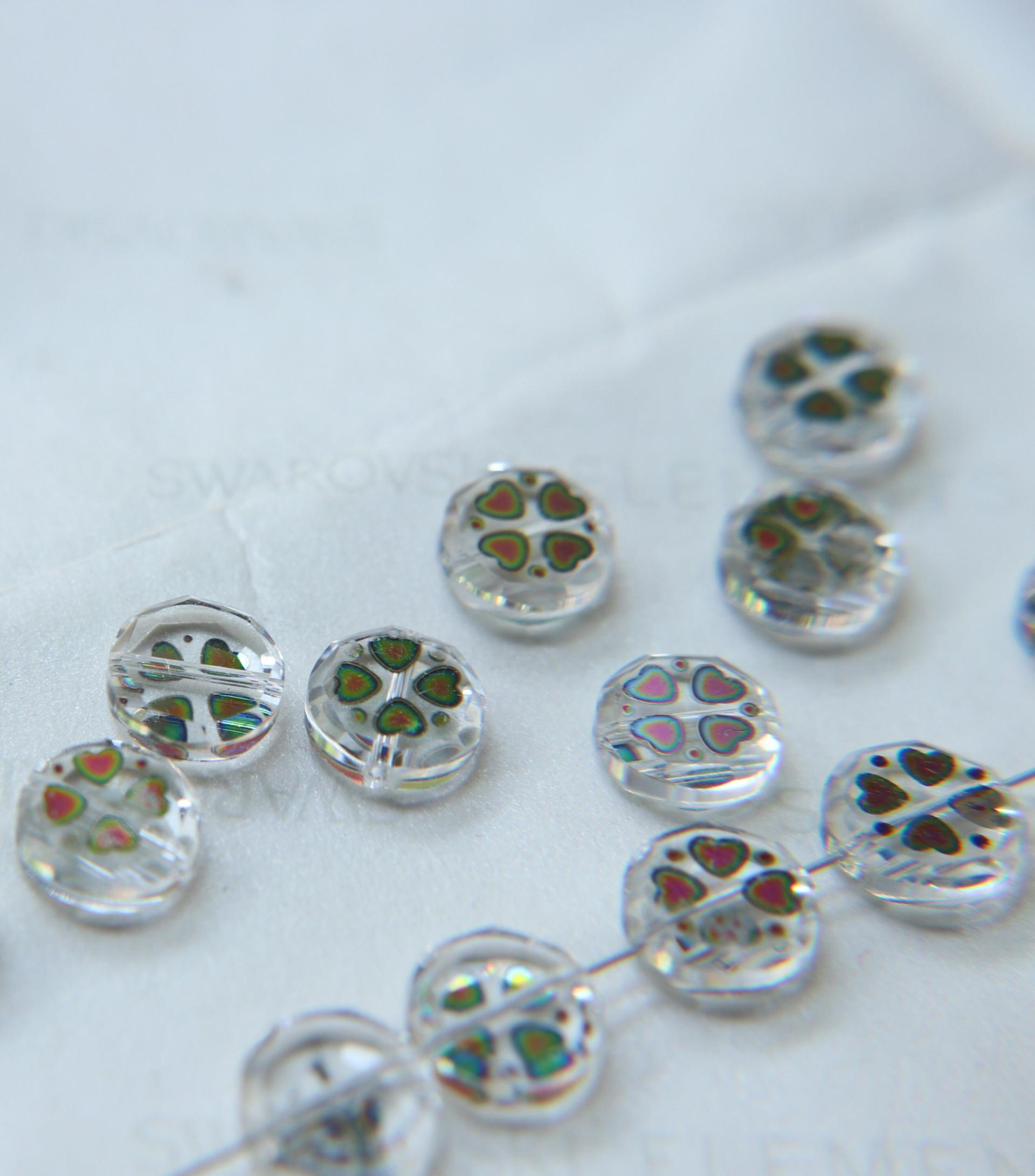 10mm SWAROVSKI Vintage heart printed flat Crystal Beads in Crystal 6/12/36 Pieces PREMIUM Materials