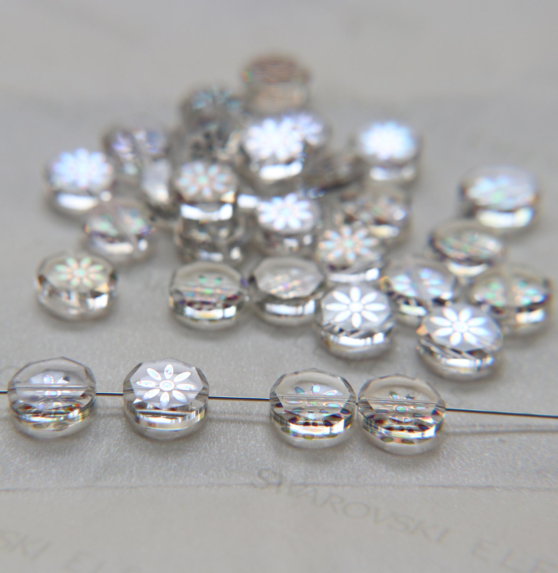 10mm SWAROVSKI Vintage Petals printed flat Crystal Beads in Crystal 2/4/24/72/144 Pieces PREMIUM Materials