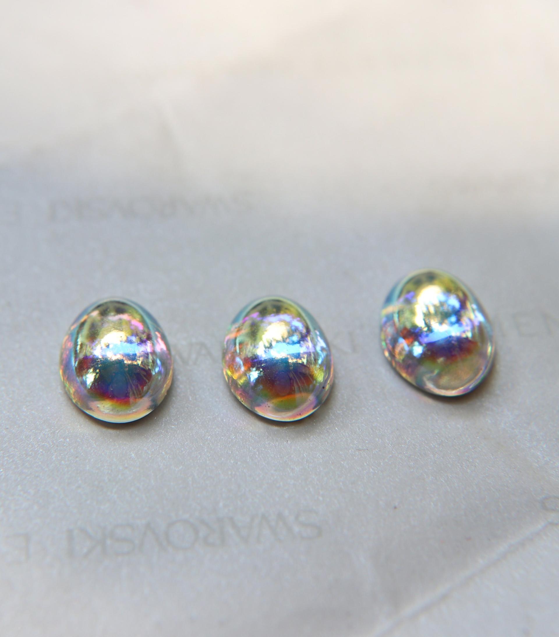 Swarovski 16x11 mm Vintage Crystal Aurore Boreale Flat Back Oval Cabochon Cabs in Crystal foiled 2/6 Pieces