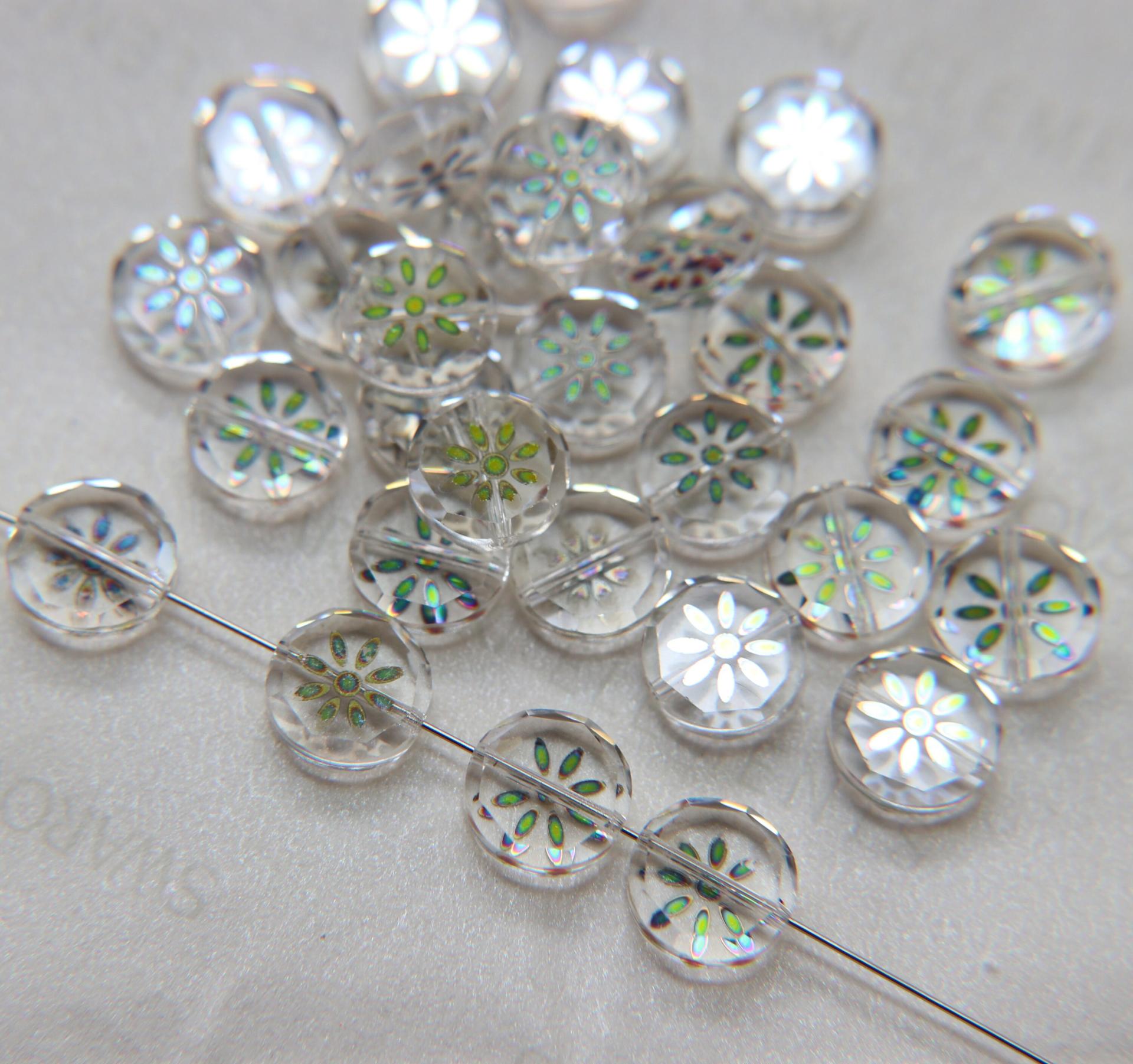 10mm SWAROVSKI Vintage Petals printed flat Crystal Beads in Crystal 2/4/24/72/144 Pieces PREMIUM Materials