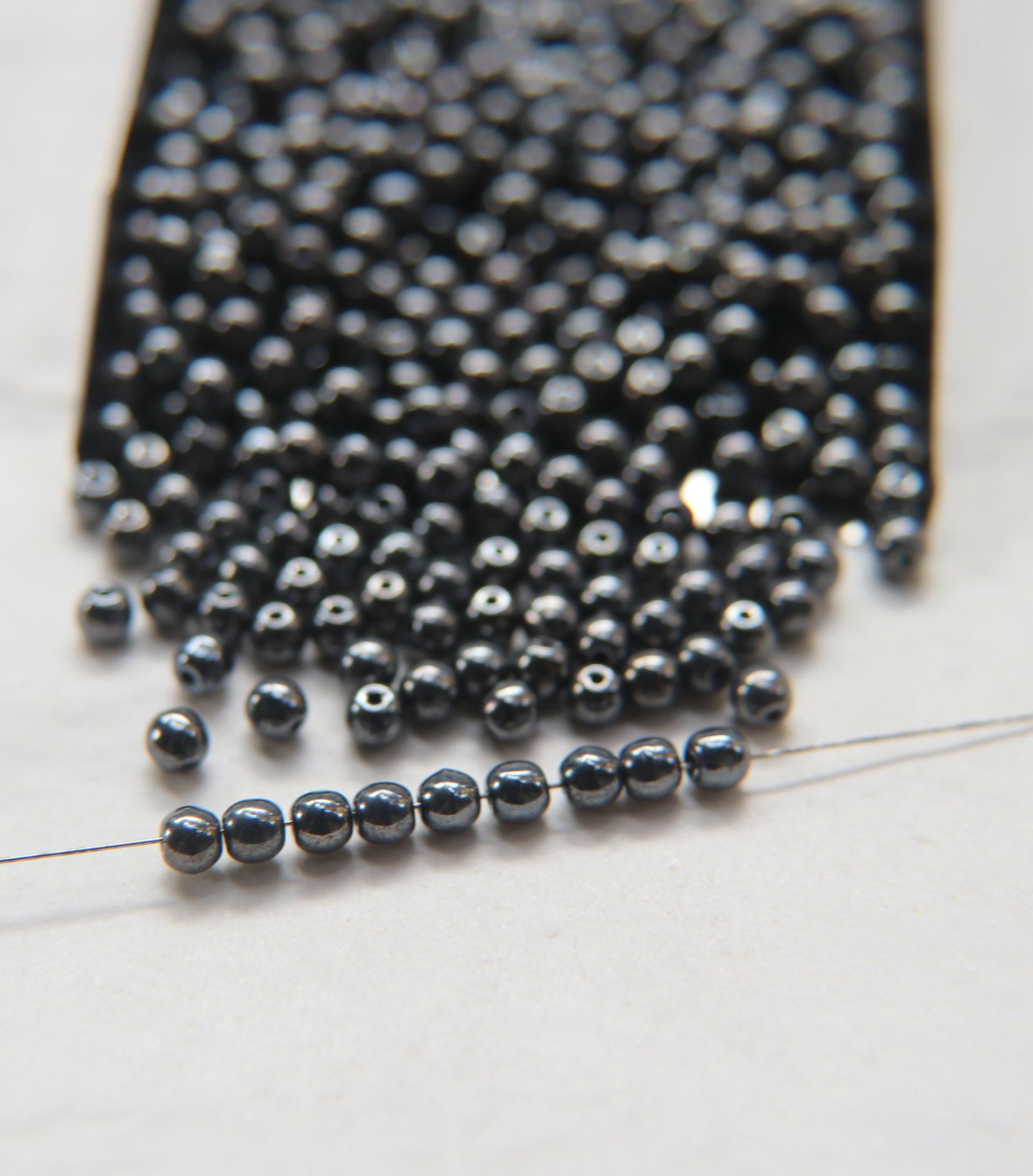 Czech Vintage Pearls 4mm Round in Jet Hematite 50/250/500 Pieces Jewelry making beads