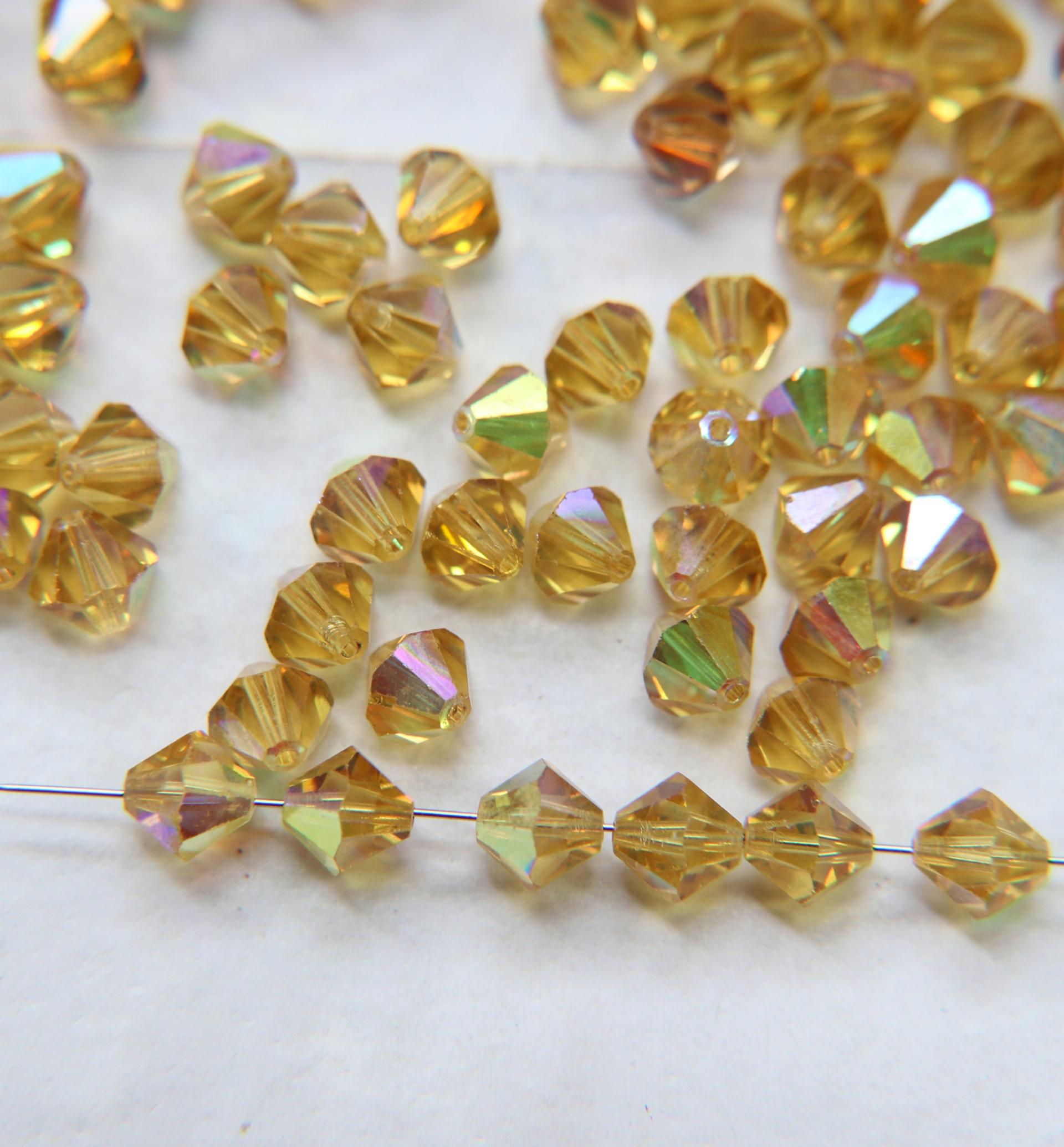7mm Vintage Swarovski Light Topaz AB Bicone beads Cuts 12/36/72/144/288 Pieces (226) Premium Materials