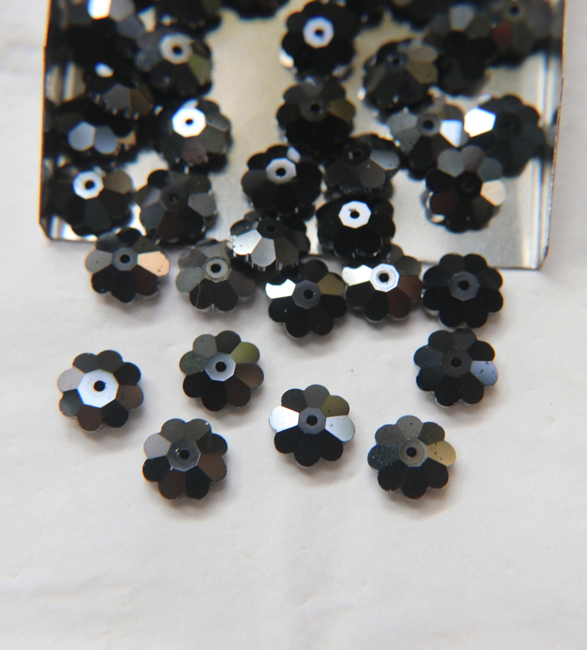 10mm Swarovski Margarita Jet Hematite Sew-on Stone (3700) Unfoiled 2/4/12 Pieces PREMIUM Materials