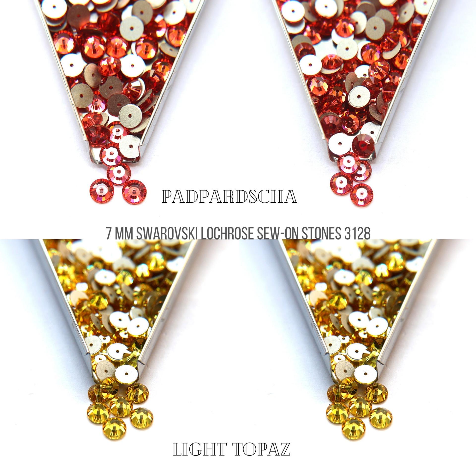 7 MM Swarovski Padpardscha / Light Topaz Xillion Lochrose Sew-on STONES 3128 12/24/36/72/144 Pieces, embroidery materials, wedding