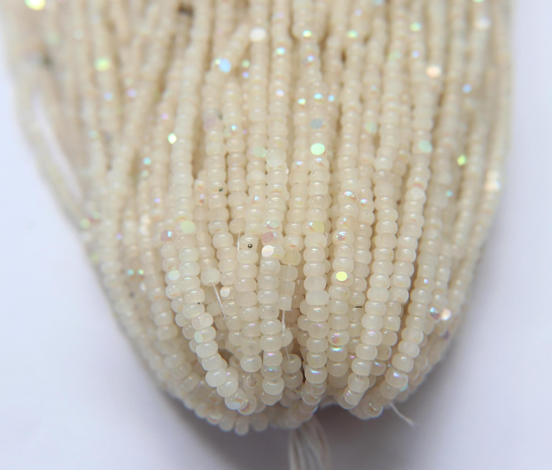 8/0 Hanks Charlotte Cut Beads White Opal Aurore Boreale 1/5/25/50/100 Hanks PREMIUM SEED BEADS, Native Supplies