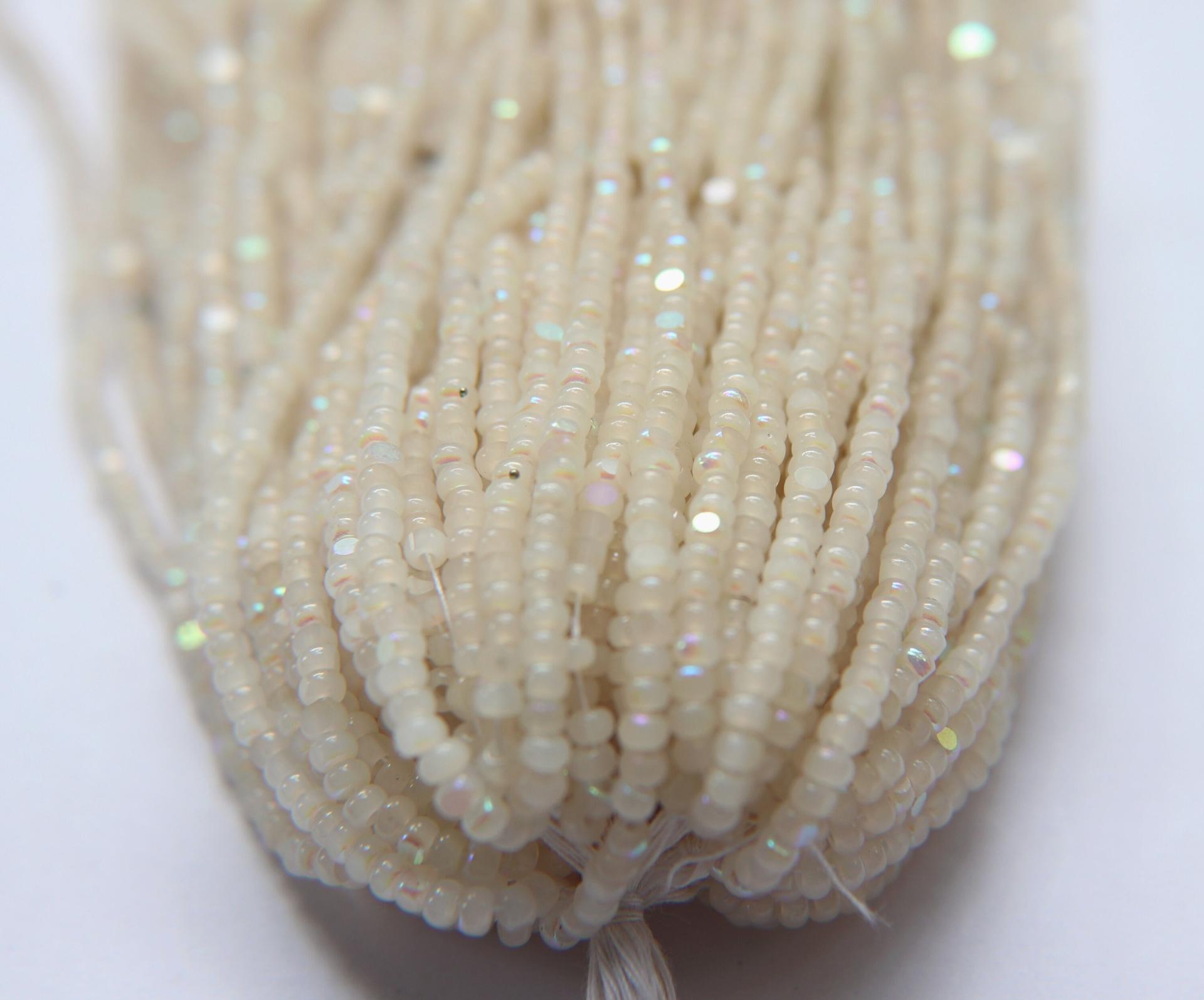 8/0 Hanks Charlotte Cut Beads White Opal Aurore Boreale 1/5/25/50/100 Hanks PREMIUM SEED BEADS, Native Supplies