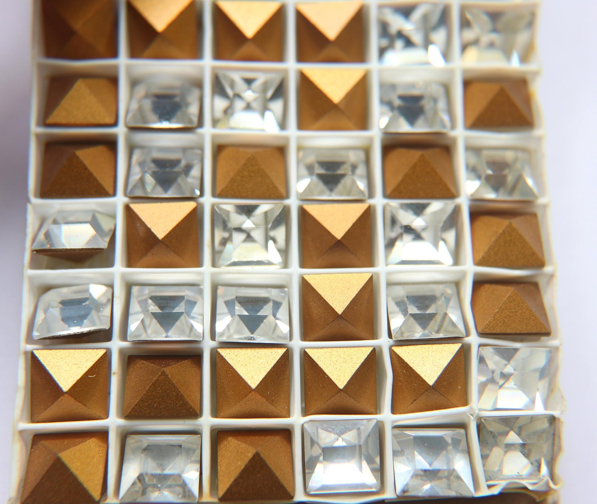 10mm Crystal Clear Square Rhinestones Vintage Swarovski 4400 Gold Foil Pointed Back 2/6/12/36 Pieces fancy stones, jewelry making, craft