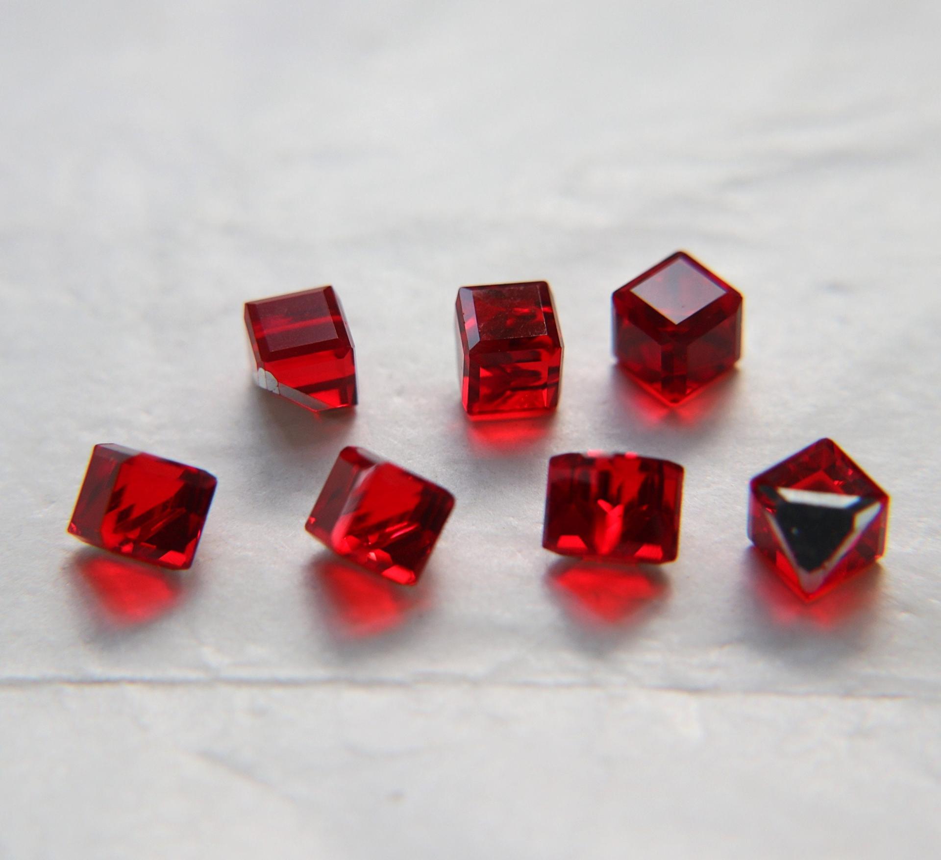 6MM Vintage Swarovski crystal stones in cut corner cube fancy stone 4841 Austrian lead crystal rhinestones in Light Siam/Aquamarine