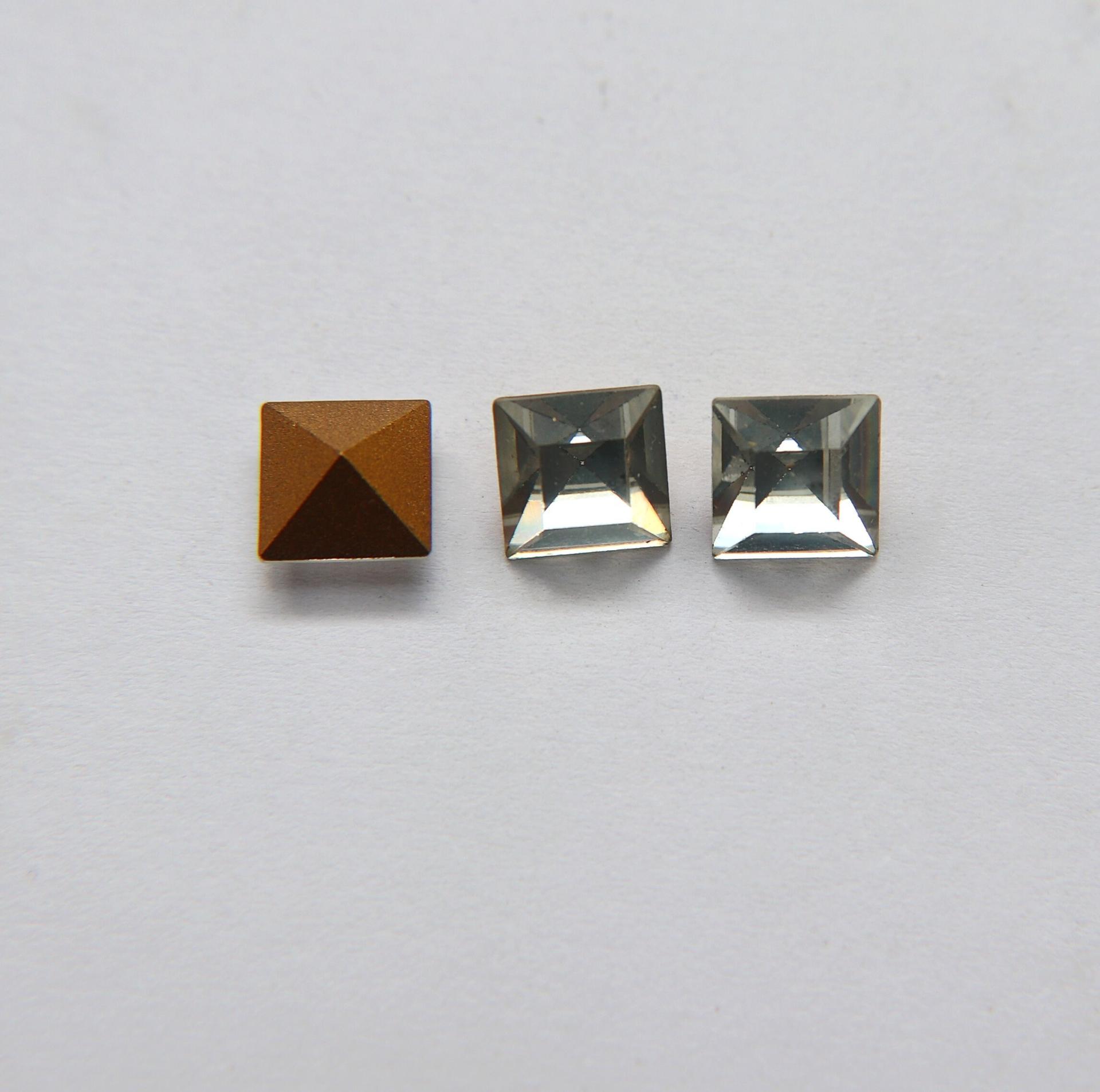 10mm Crystal Clear Square Rhinestones Vintage Swarovski 4400 Gold Foil Pointed Back 2/6/12/36 Pieces fancy stones, jewelry making, craft