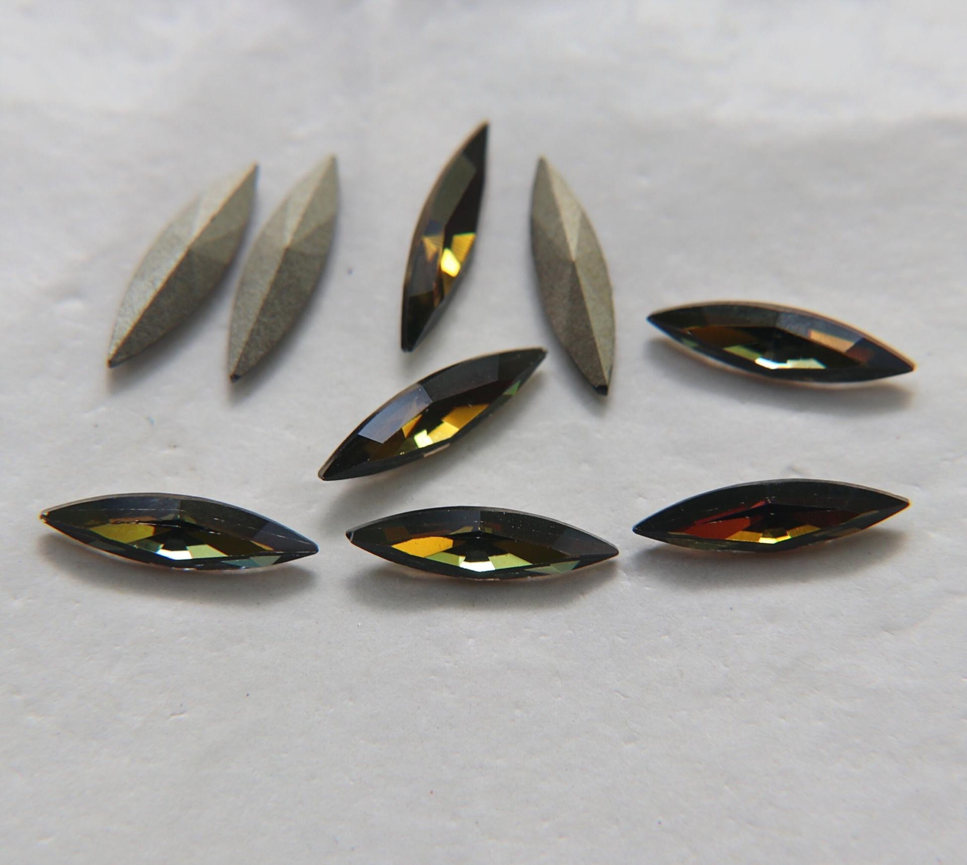 15x4mm Swarovski Crystal Tabac Marquise, New Vintage Pointy Back Navette 4200 crystals, gold foil 6/24 Pieces Jewery making stones
