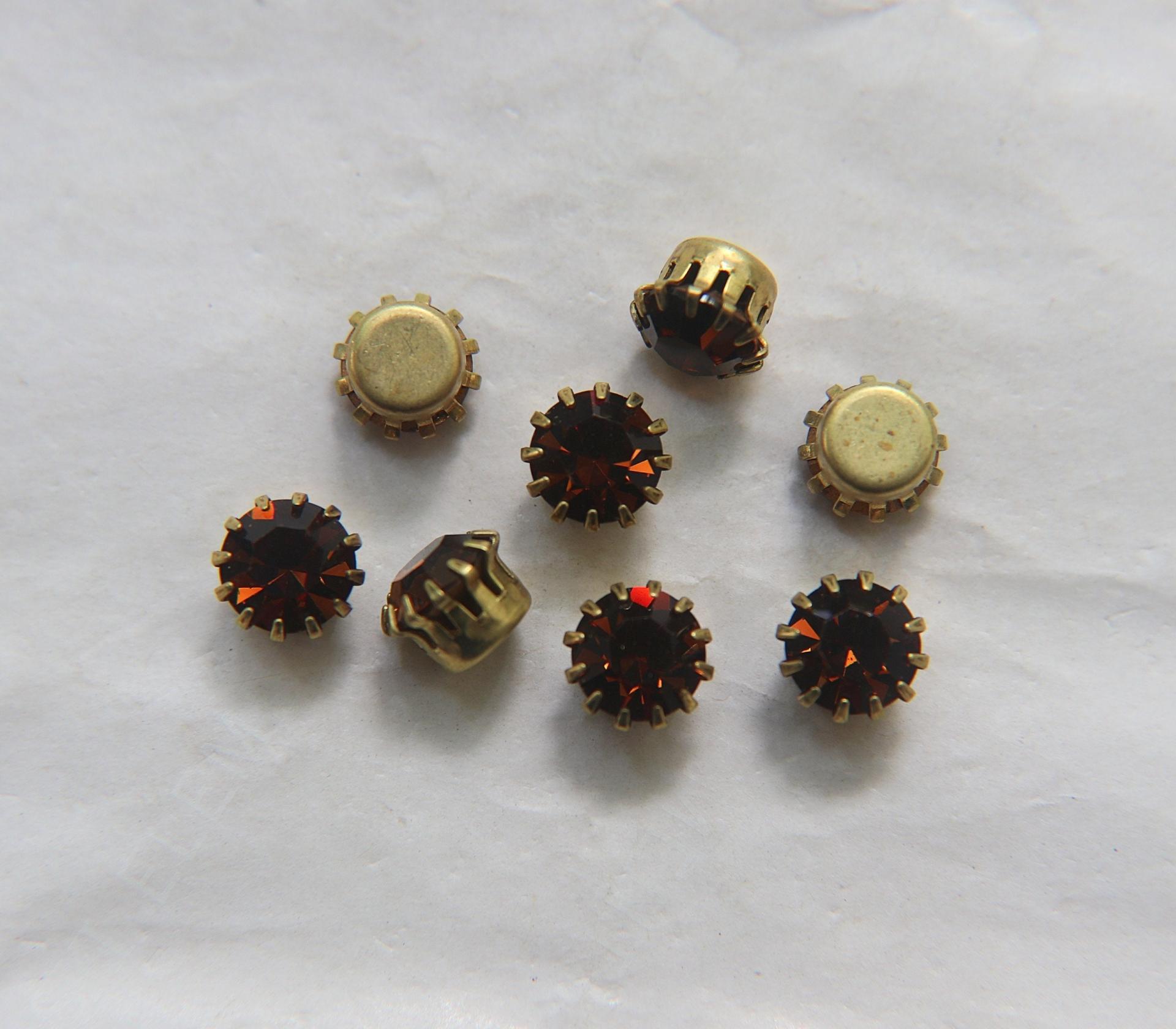 Swarovski 40ss Vintage Crown Prong Settings (5 Crystal Colors) 6/12/24/100 Pieces BRASS SETTINGS, strass embellishments, vintage rare