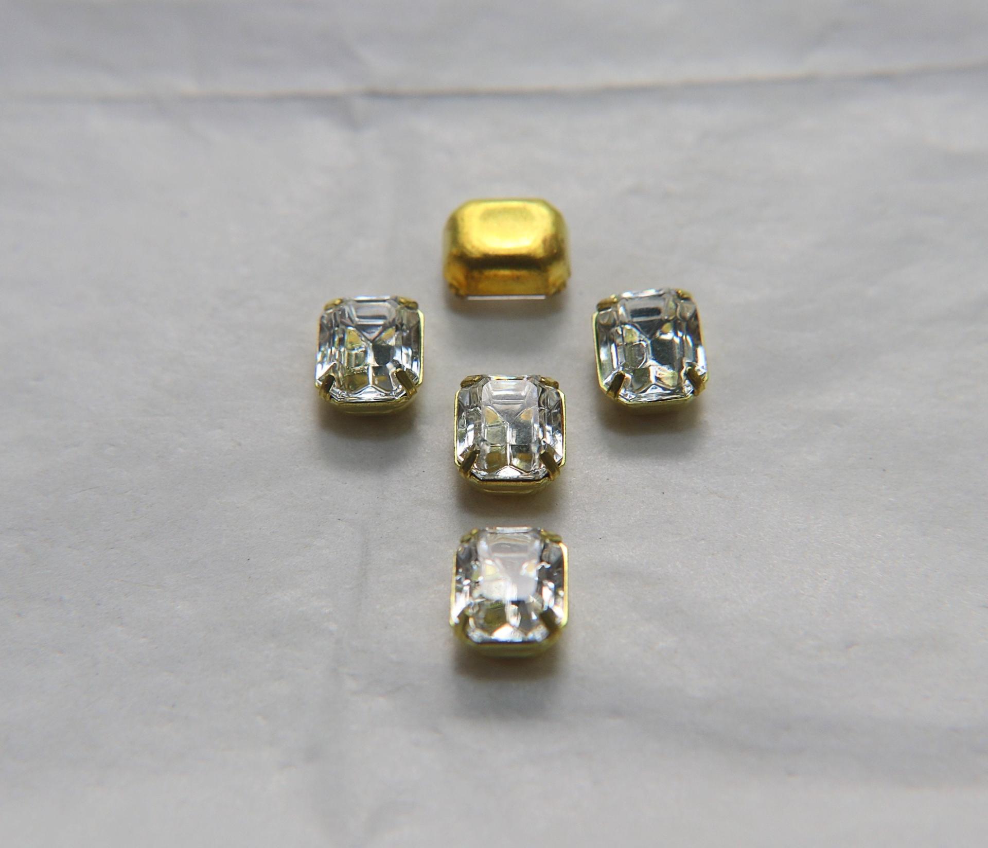 Swarovski 10X8 MM Rectangle Vintage Crystal Prong Settings 2/6/12 Pieces BRASS SETTINGS, strass embellishments, vintage rare