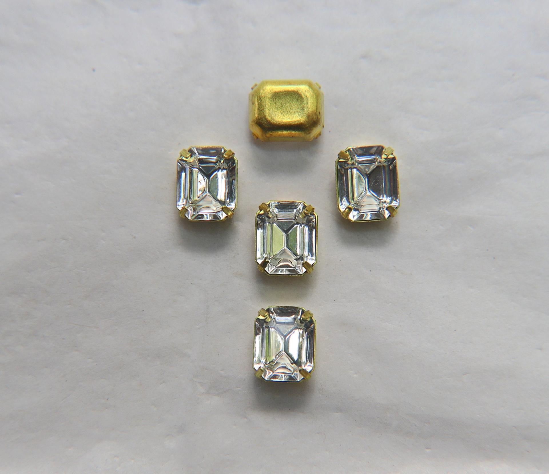 Swarovski 10X8 MM Rectangle Vintage Crystal Prong Settings 2/6/12 Pieces BRASS SETTINGS, strass embellishments, vintage rare